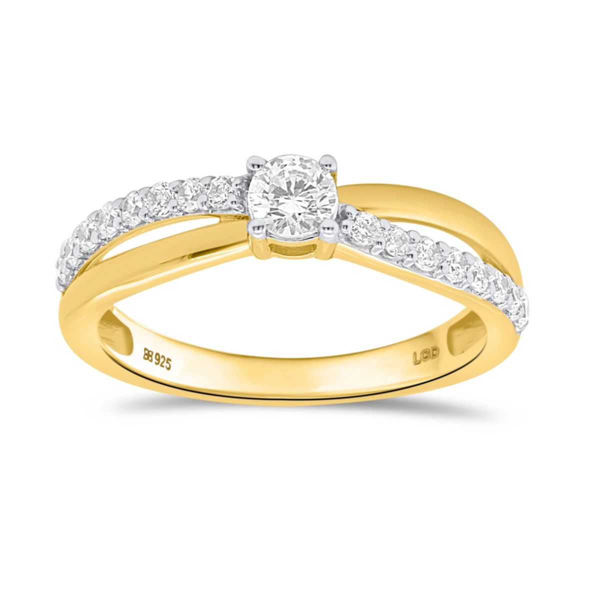 Lab Created 1/2CTW Lab Grown Diamond Engagement Ring In Gold Plated Sterling Silver