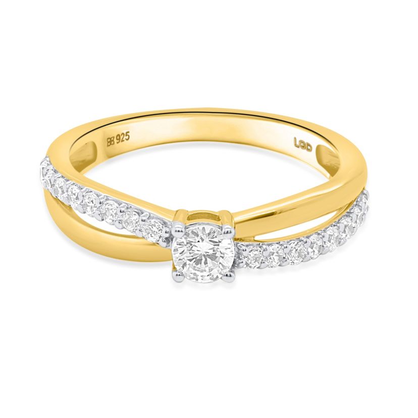 Lab Created 1/2CTW Lab Grown Diamond Engagement Ring In Gold Plated Sterling Silver