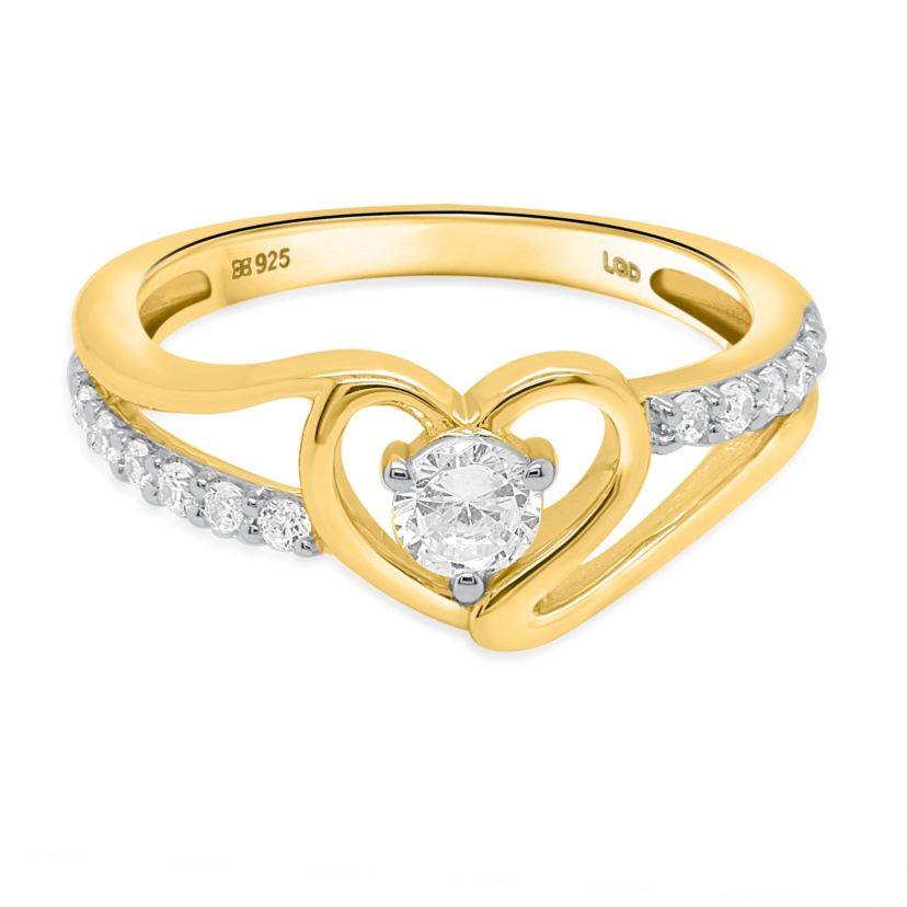 Lab Created 1/2CTW Lab Grown Diamond Heart Ring In Gold Plated Sterling Silver