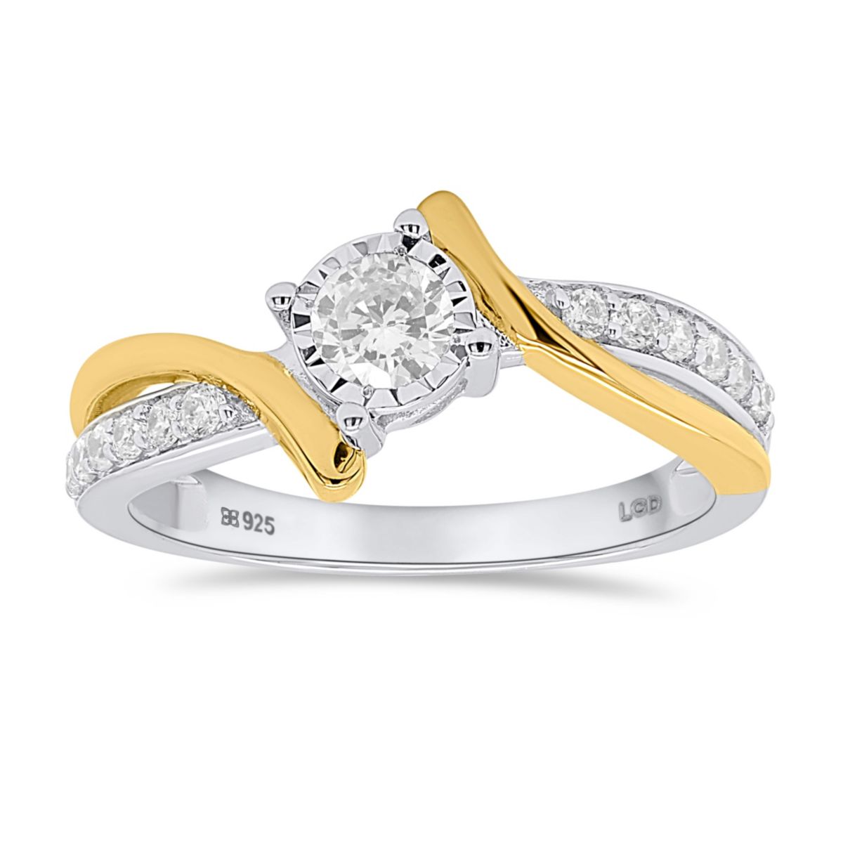 Lab Created 1/2CTW Lab Grown Diamond Promise Ring In Two Tone Plated Sterling Silver