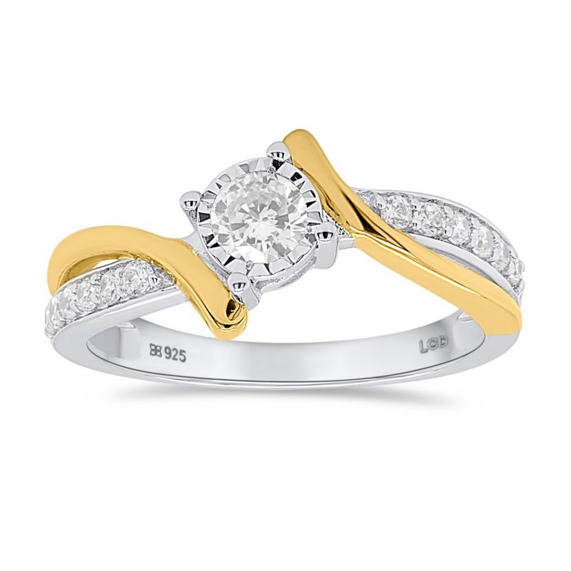 Lab Created 1/2CTW Lab Grown Diamond Promise Ring In Two Tone Plated Sterling Silver