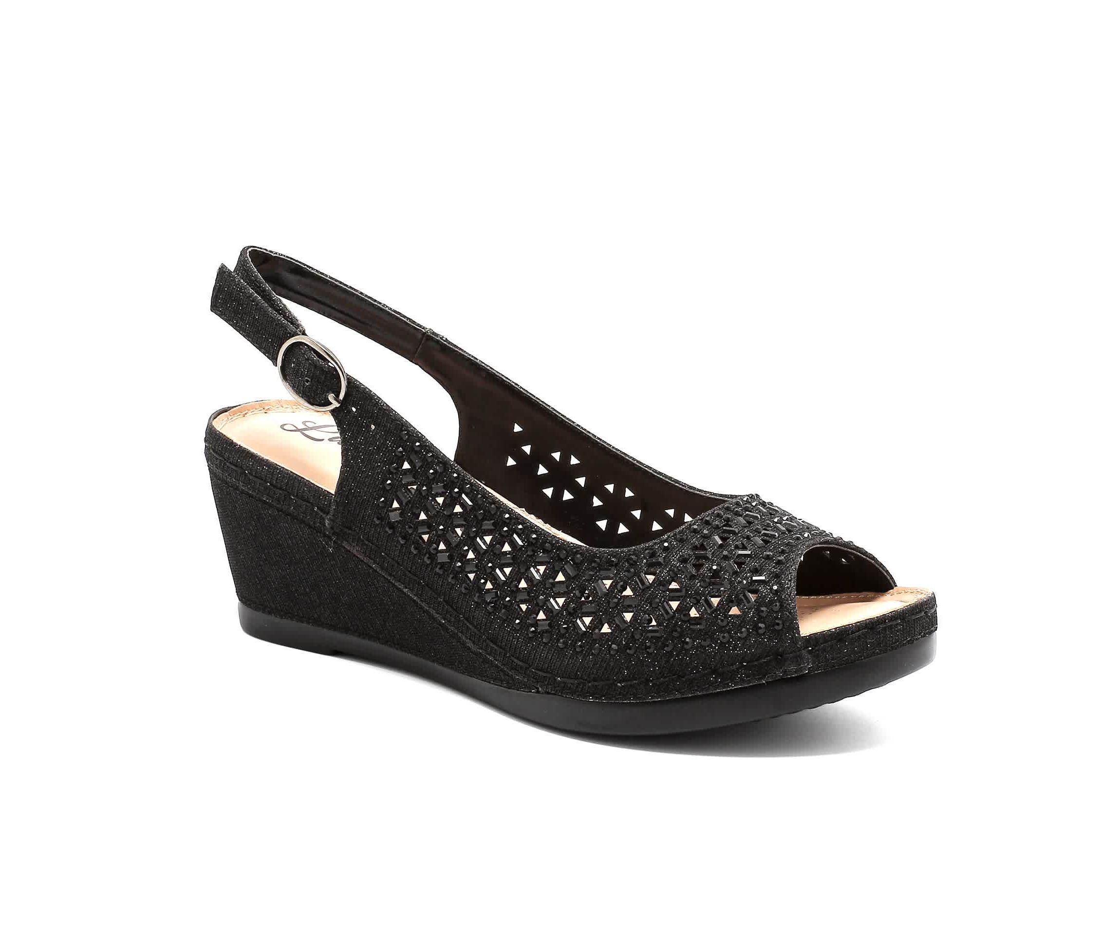 Anita, Open Toe Slingback Wedge With Metal Studs