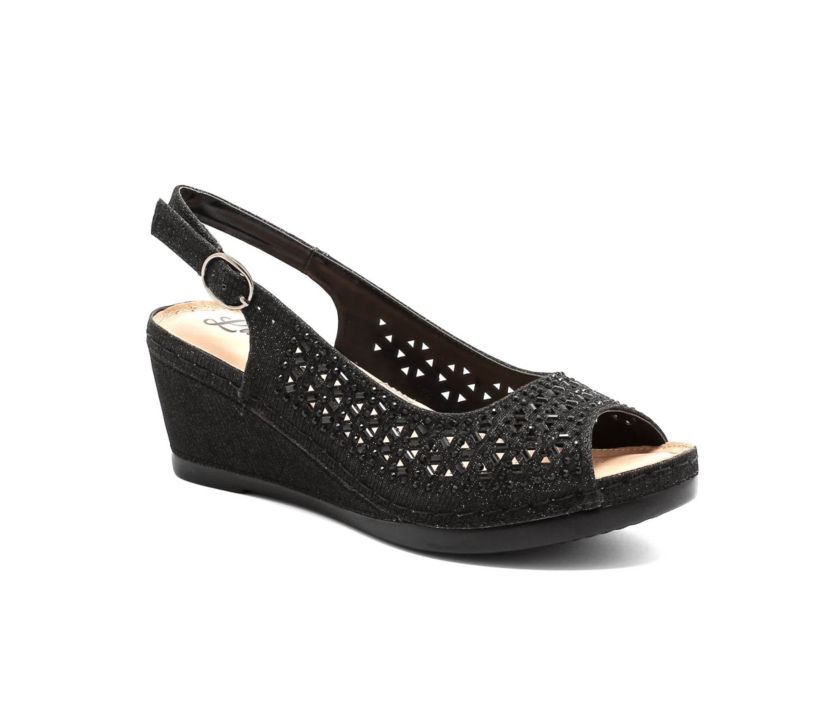 Anita, Open Toe Slingback Wedge With Metal Studs