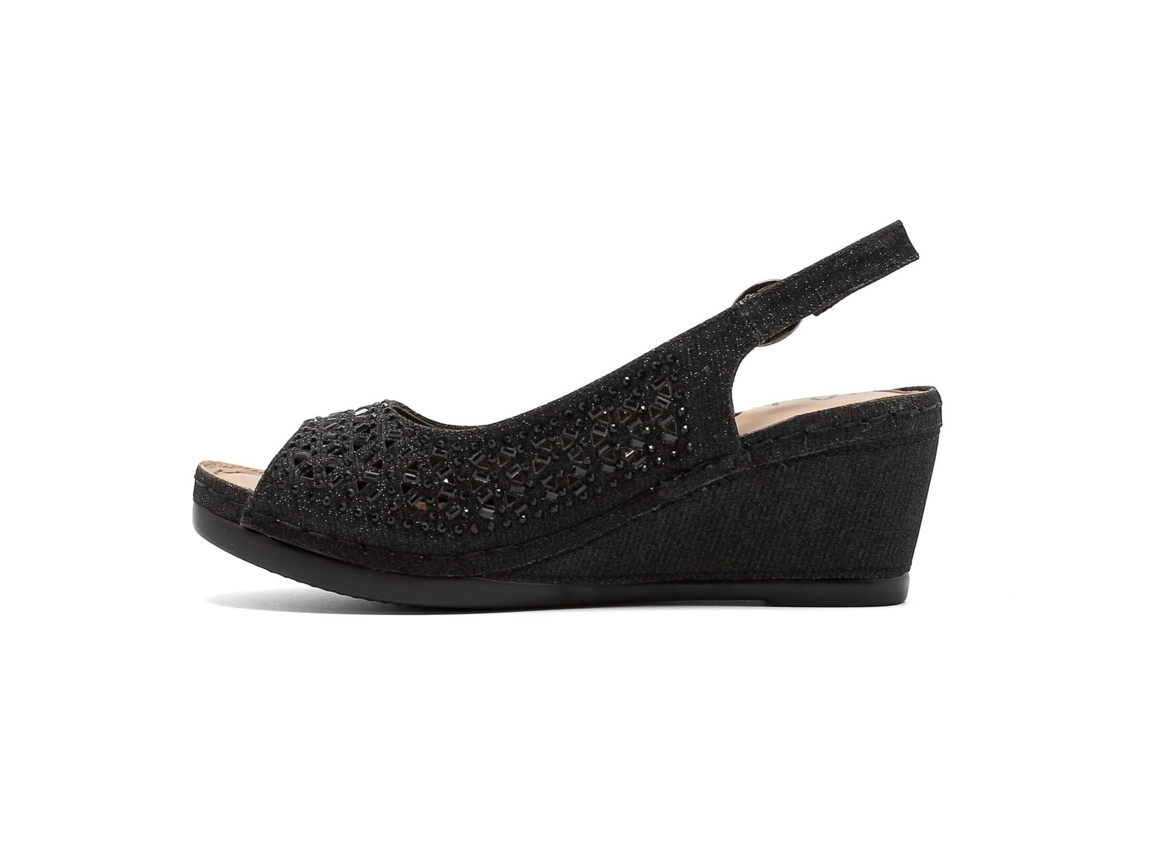 Anita, Open Toe Slingback Wedge With Metal Studs
