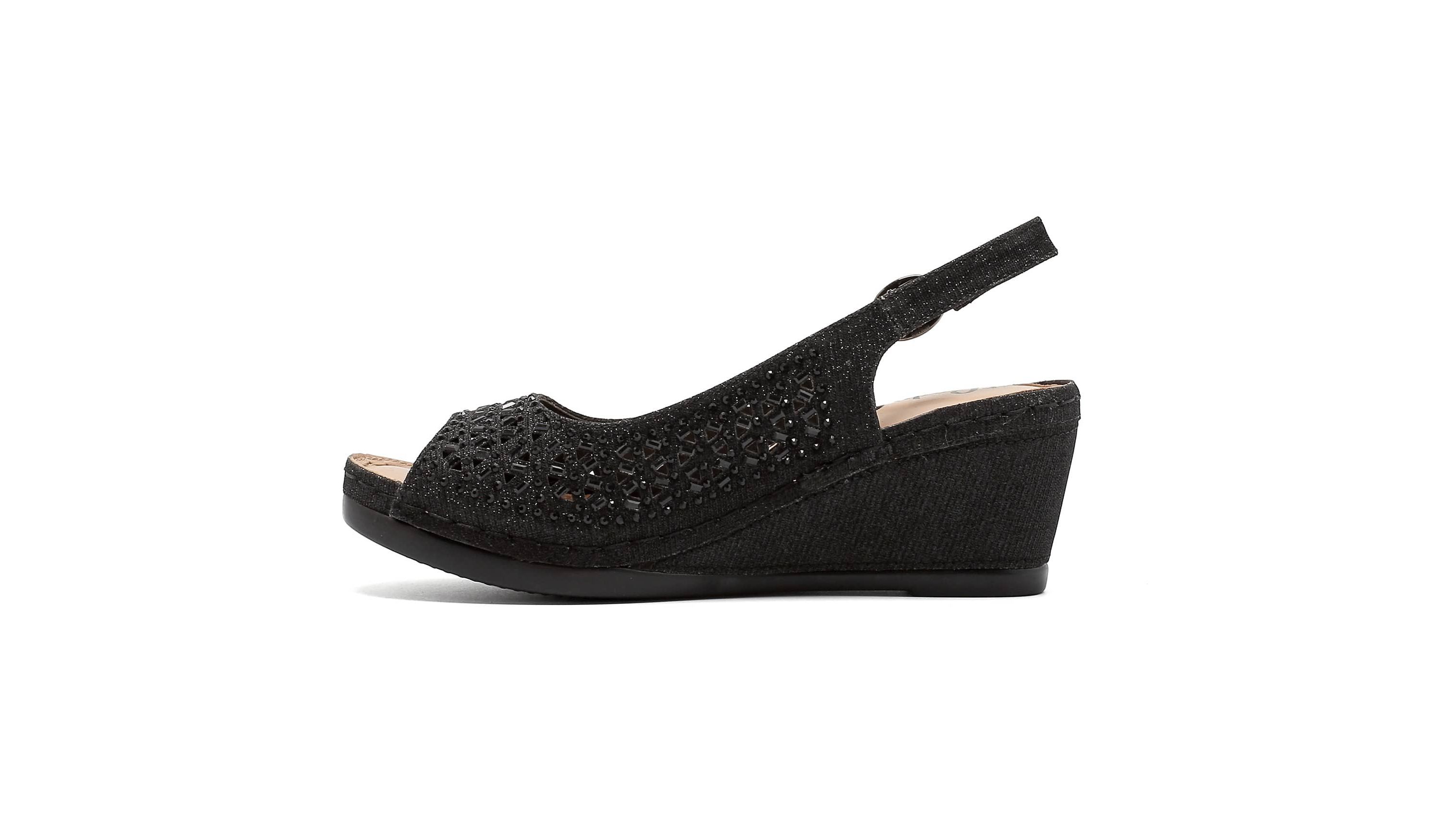 Anita, Open Toe Slingback Wedge With Metal Studs