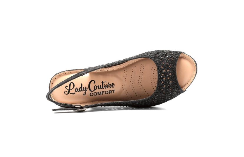 Anita, Open Toe Slingback Wedge With Metal Studs