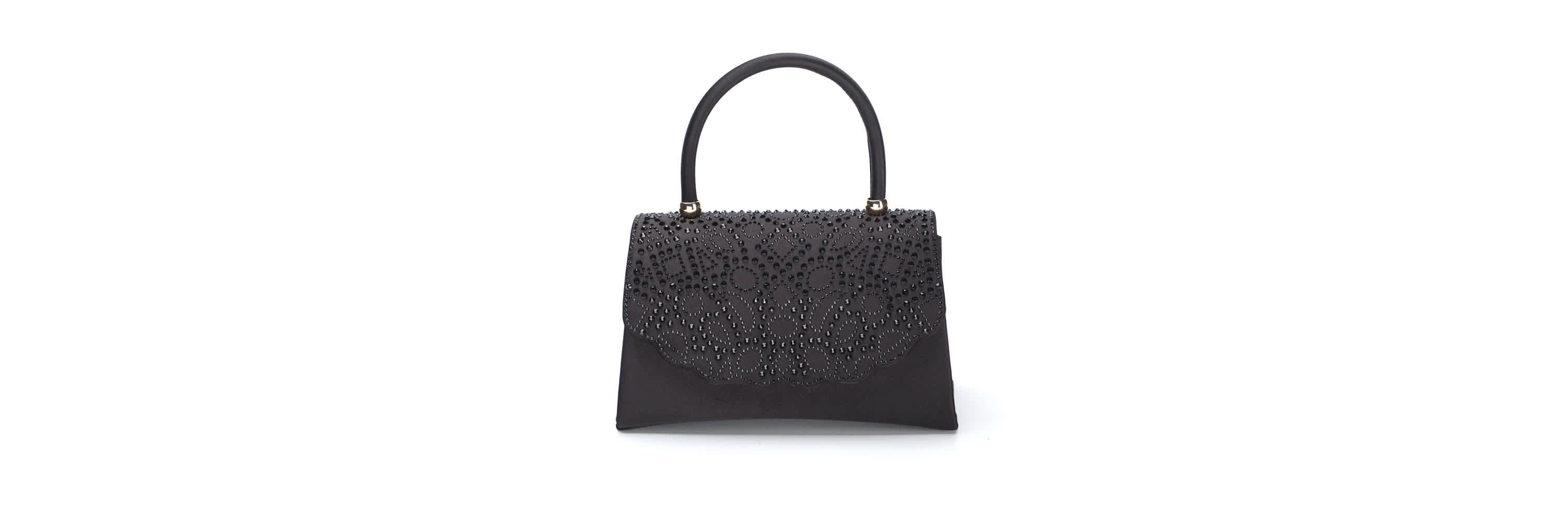 Kaite, Scallop Flap Rhinestone Satin Evening Bag