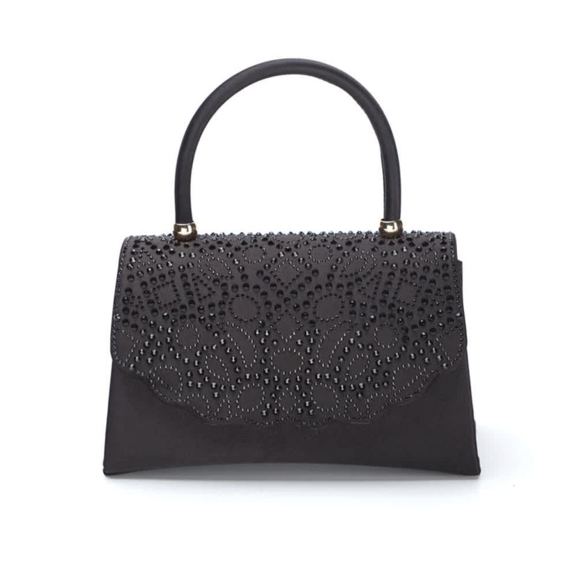 Kaite, Scallop Flap Rhinestone Satin Evening Bag