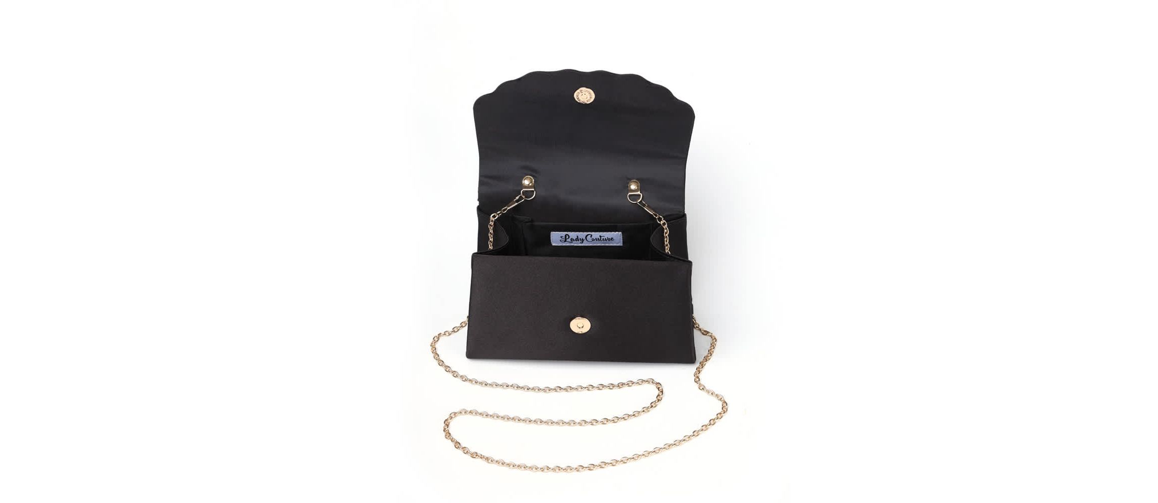 Kaite, Scallop Flap Rhinestone Satin Evening Bag