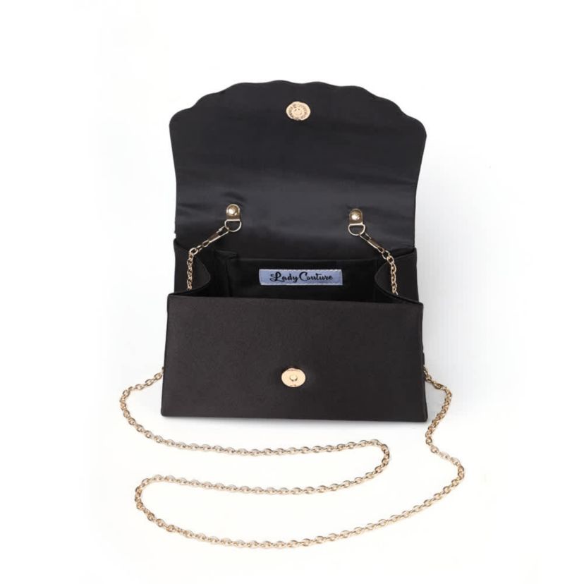 Kaite, Scallop Flap Rhinestone Satin Evening Bag
