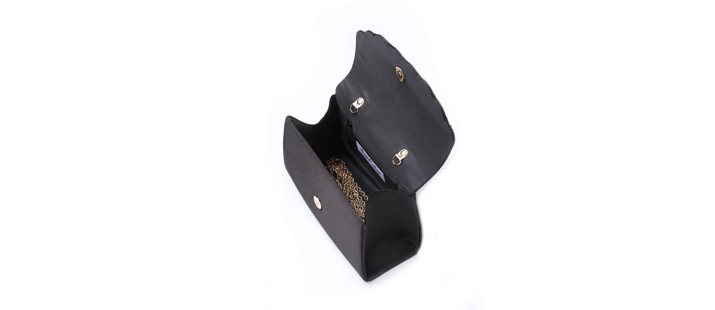 Kaite, Scallop Flap Rhinestone Satin Evening Bag