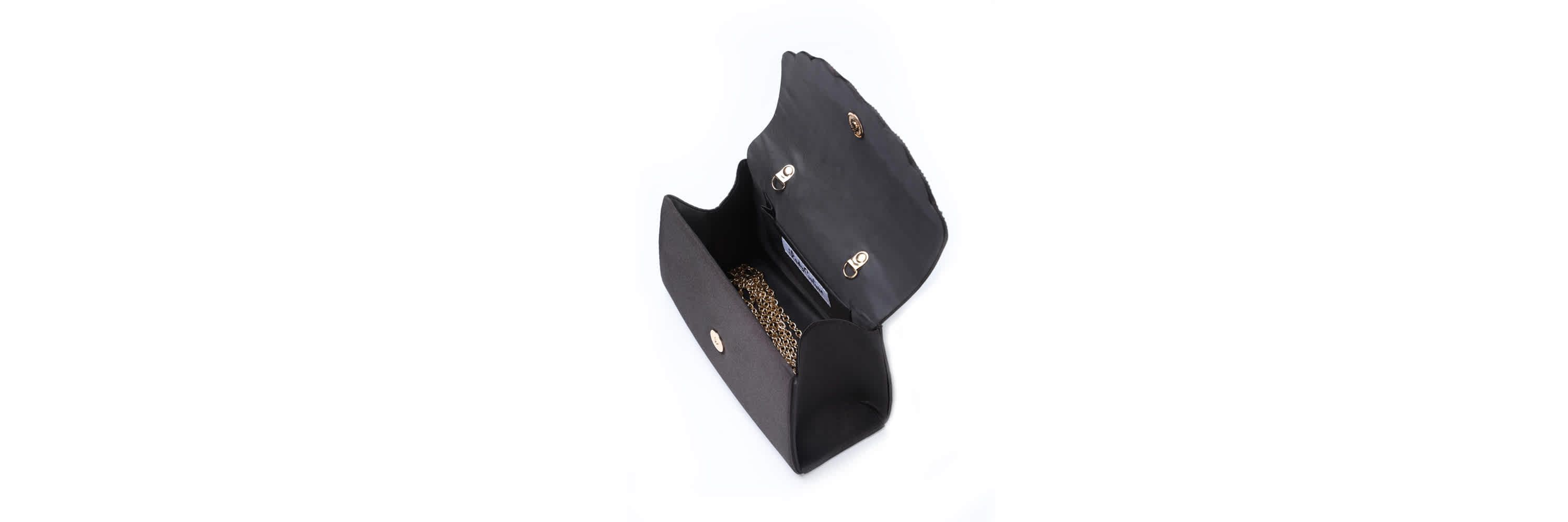 Kaite, Scallop Flap Rhinestone Satin Evening Bag