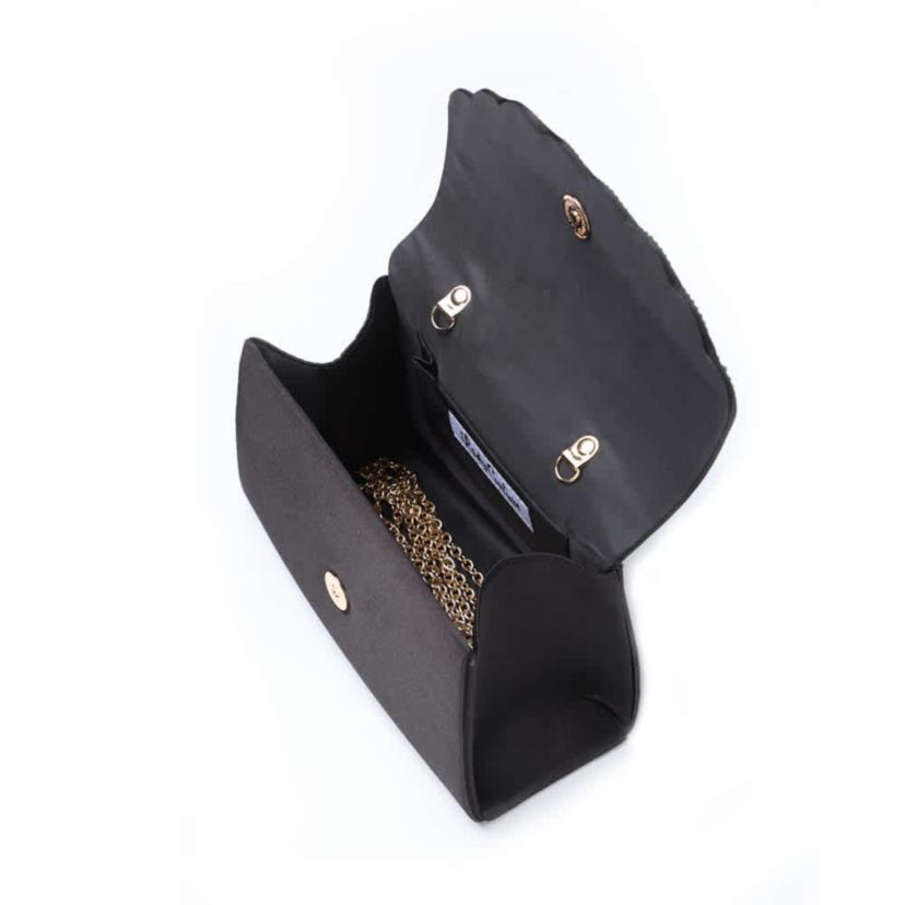 Kaite, Scallop Flap Rhinestone Satin Evening Bag