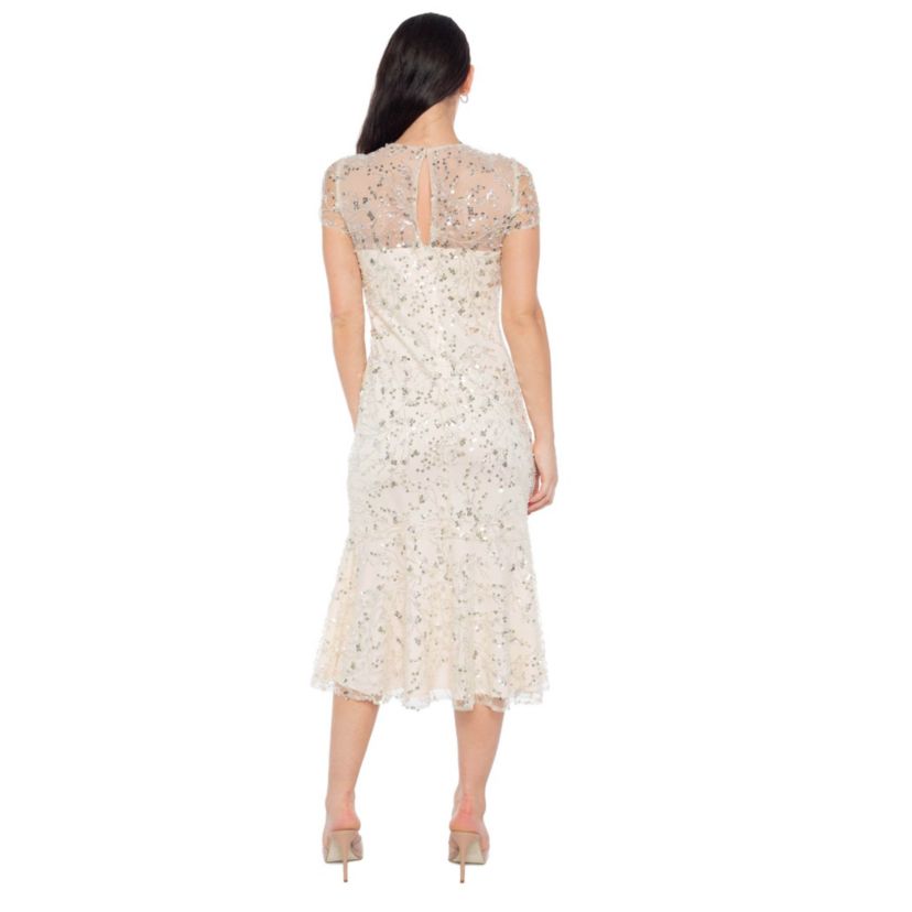 Illusion Neck Beaded Mini Dress