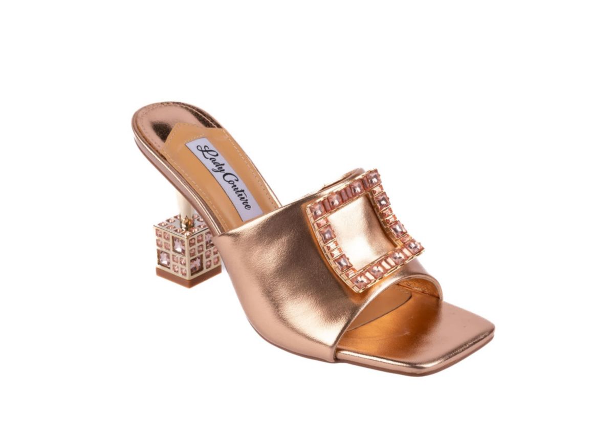 Casino, Jeweled Metallic Square Heel Slide