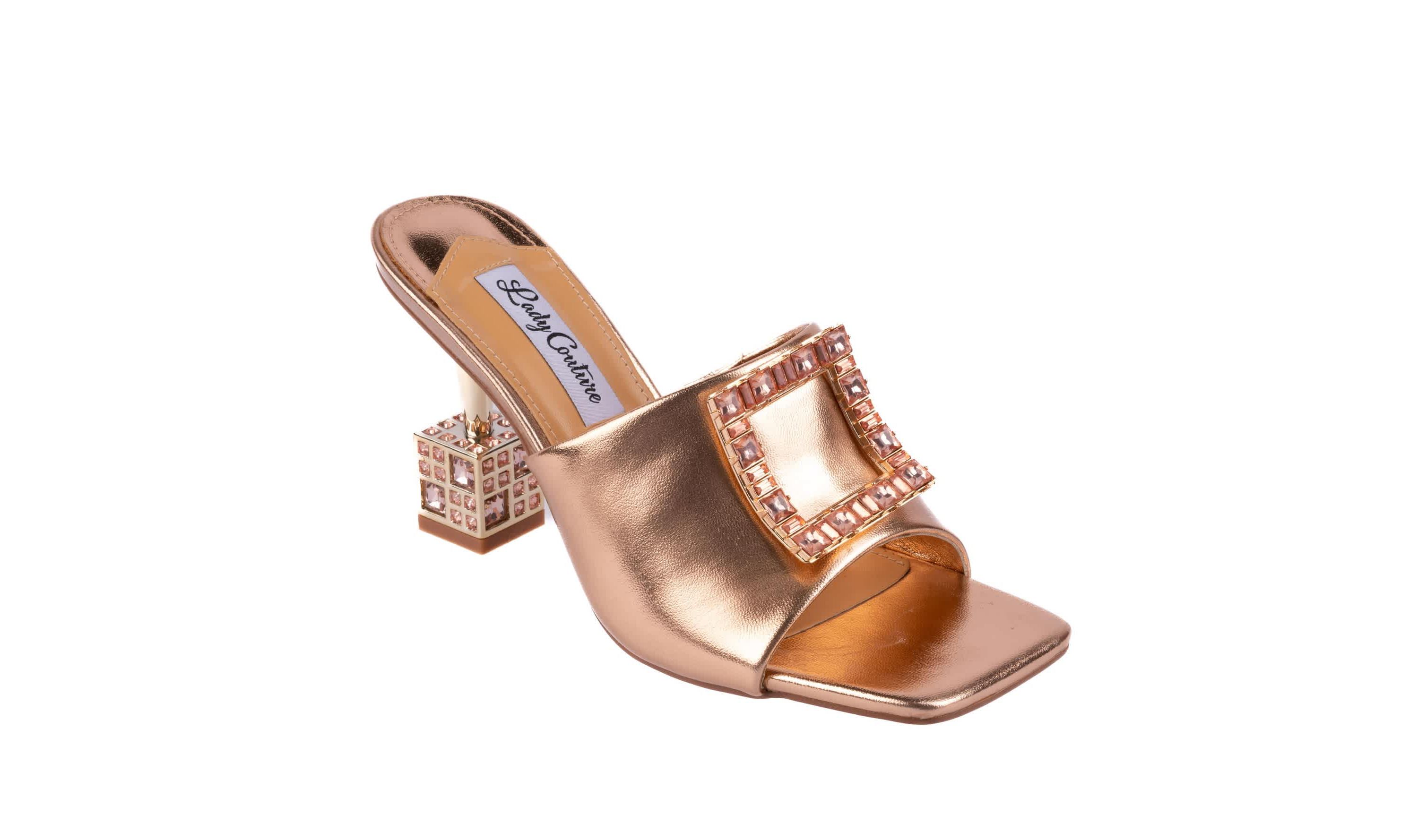 Casino, Jeweled Metallic Square Heel Slide