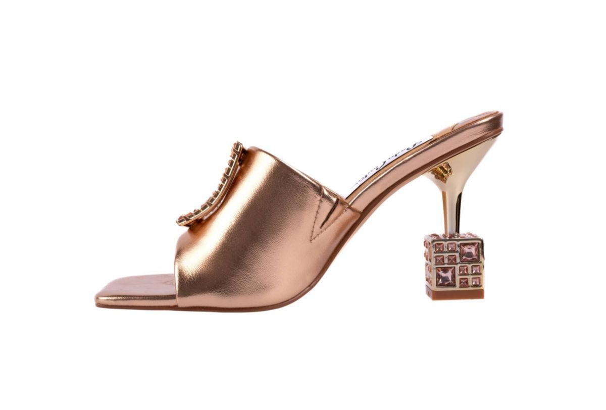 Casino, Jeweled Metallic Square Heel Slide