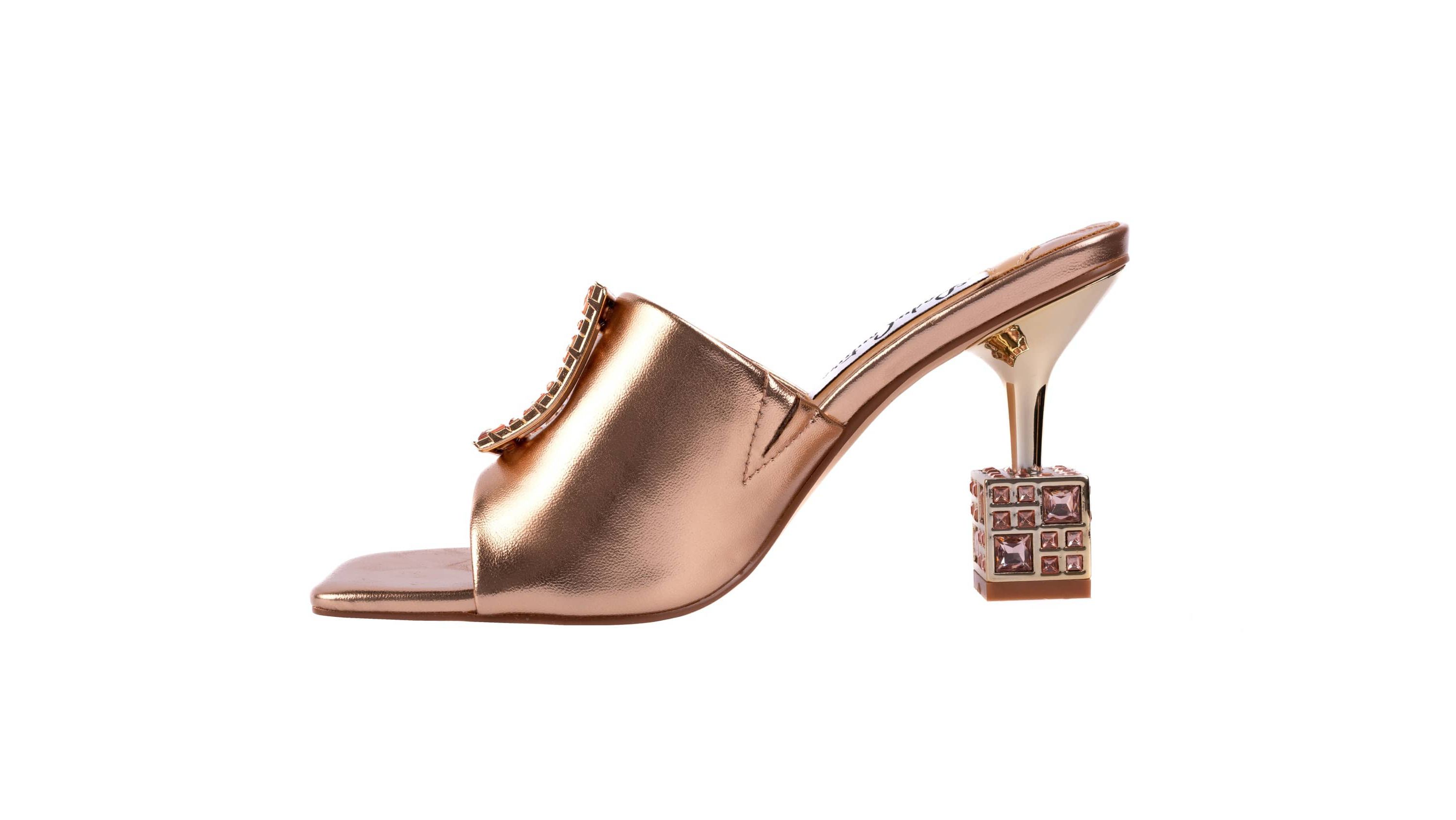 Casino, Jeweled Metallic Square Heel Slide