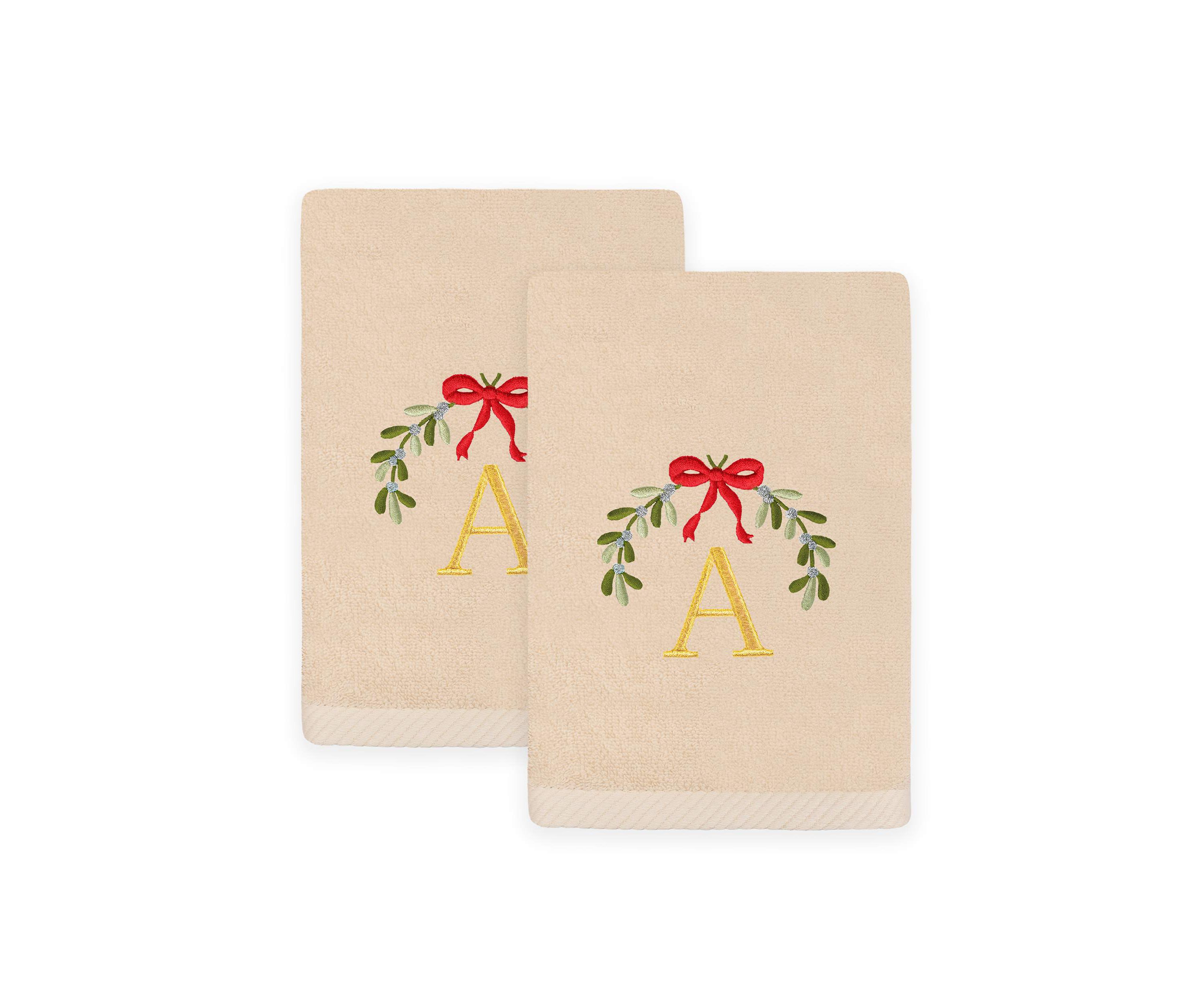 Christmas MISTLETOE MONOGRAM Sand Hand Towels Set of 2