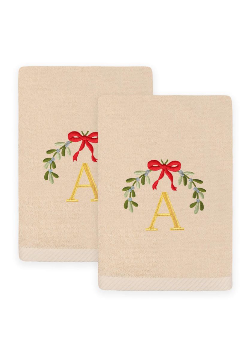 Christmas MISTLETOE MONOGRAM Sand Hand Towels Set of 2