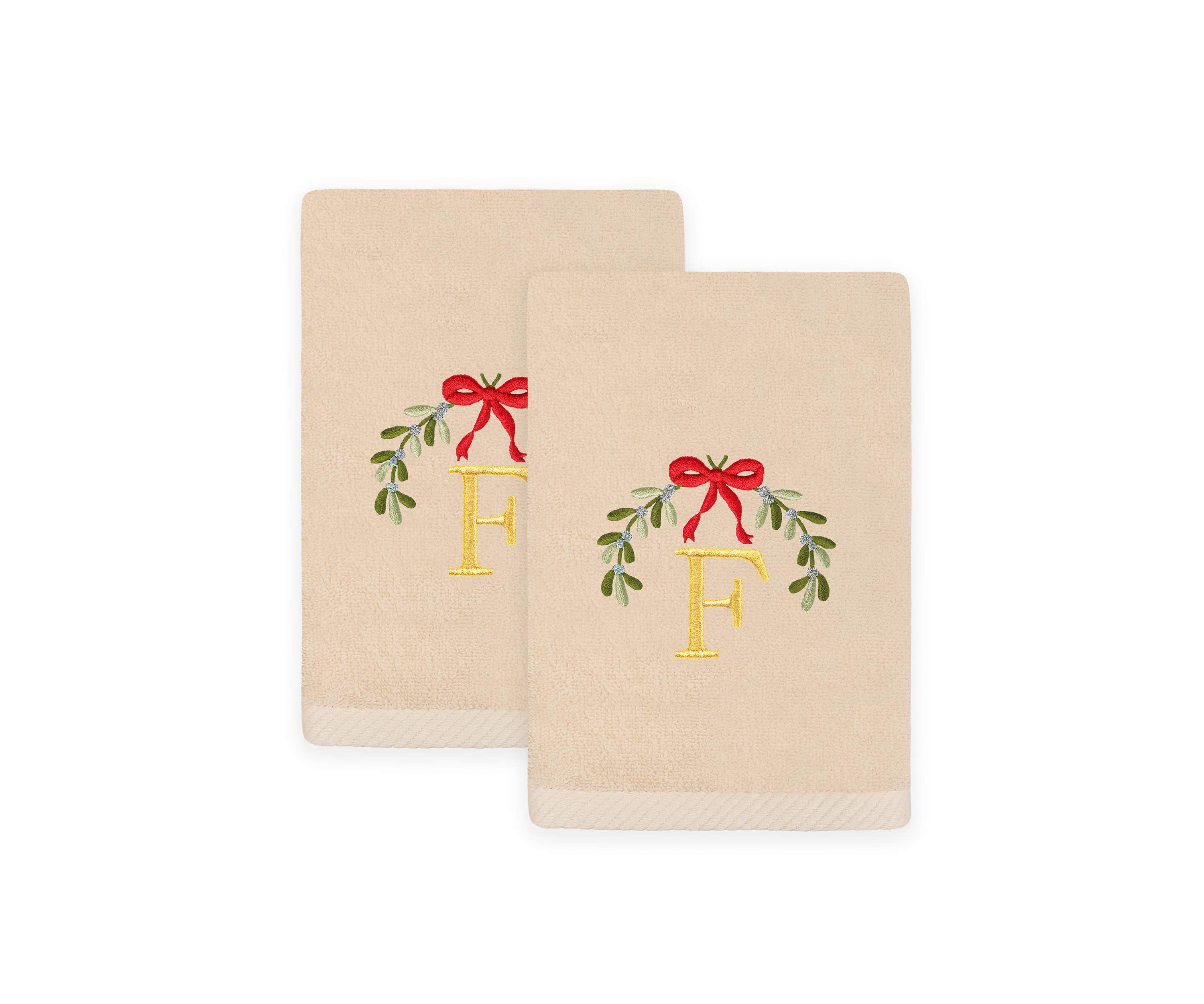 Christmas MISTLETOE MONOGRAM Hand Towels Set of 2
