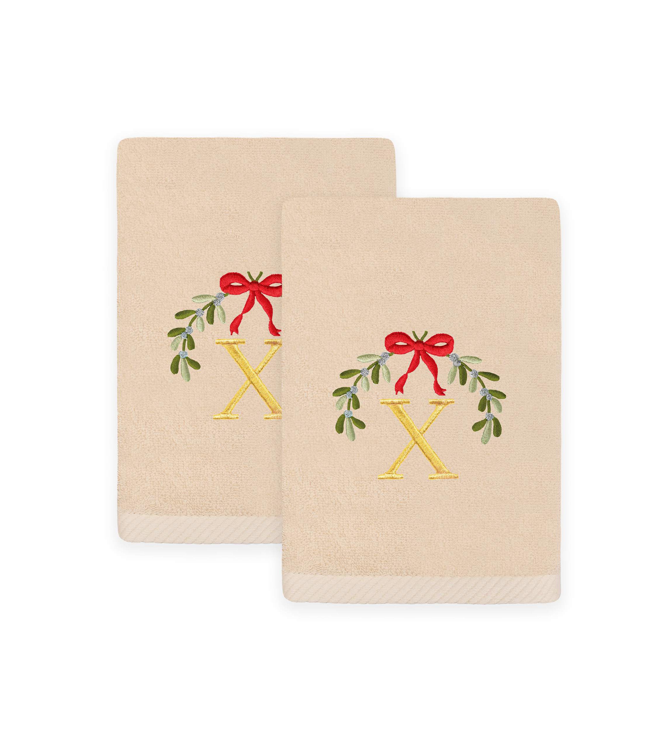 Christmas MISTLETOE MONOGRAM Hand Towel Set of 2