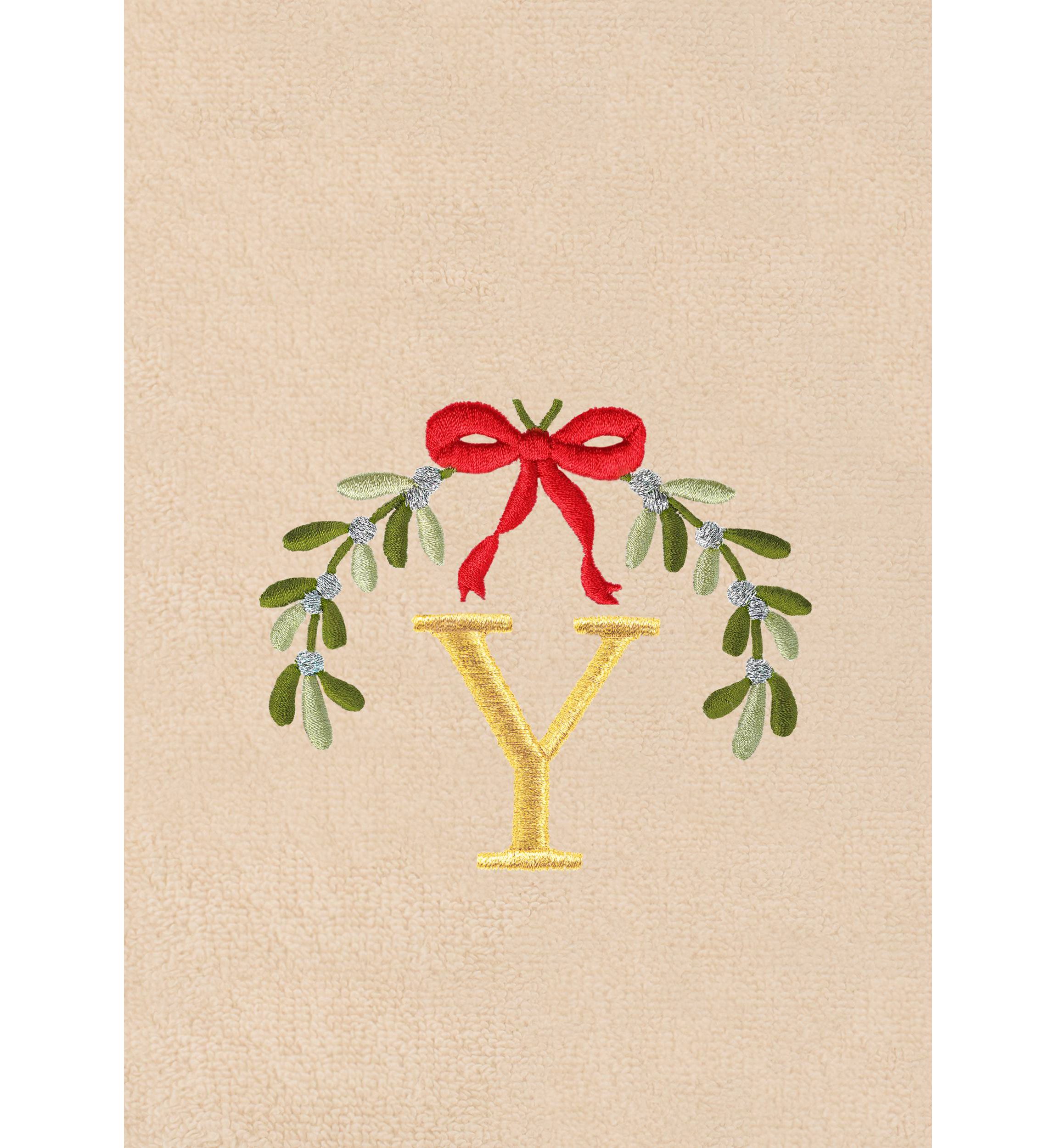 Christmas MISTLETOE MONOGRAM Hand Towel Set of 2