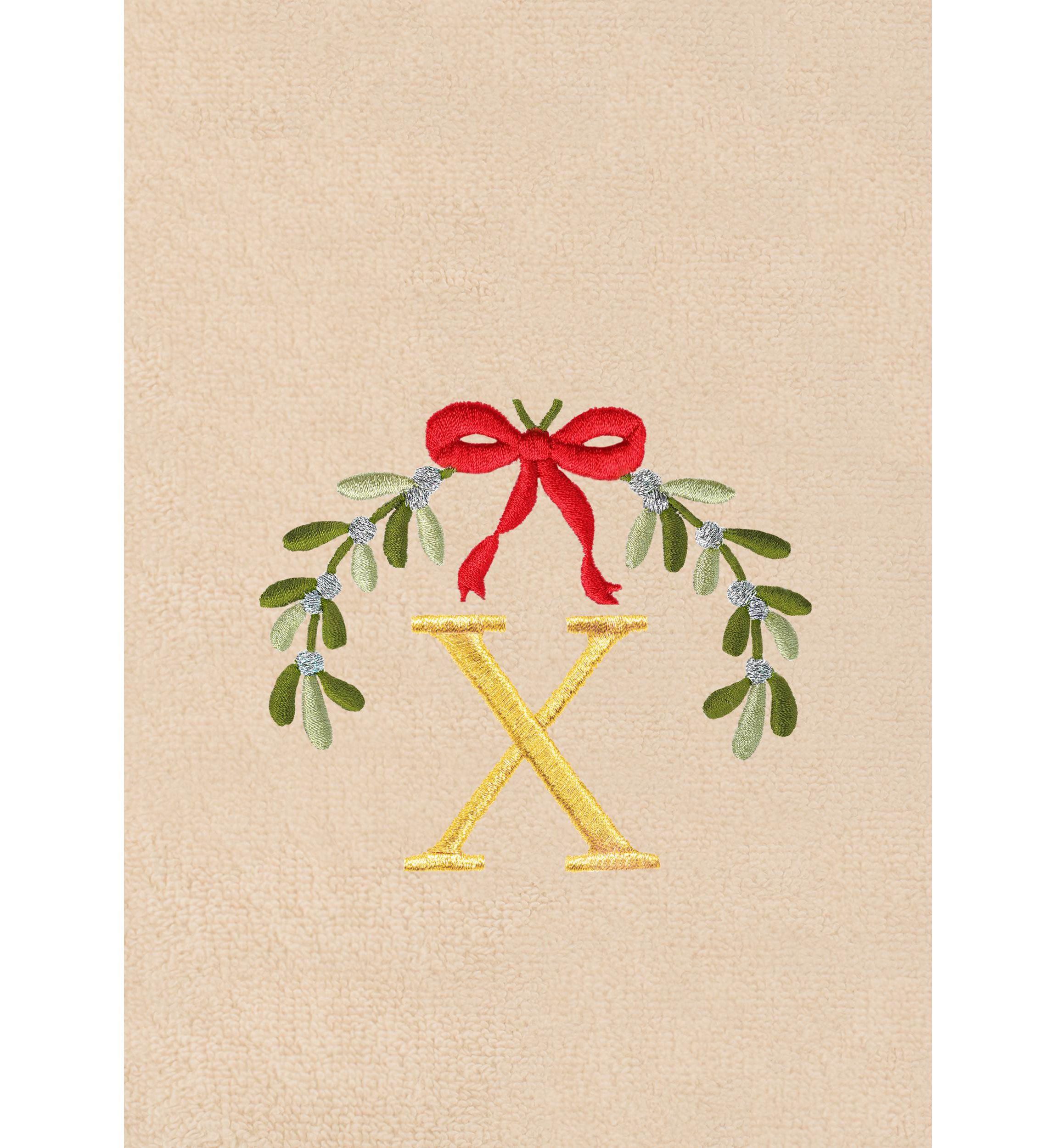 Christmas MISTLETOE MONOGRAM Hand Towel Set of 2