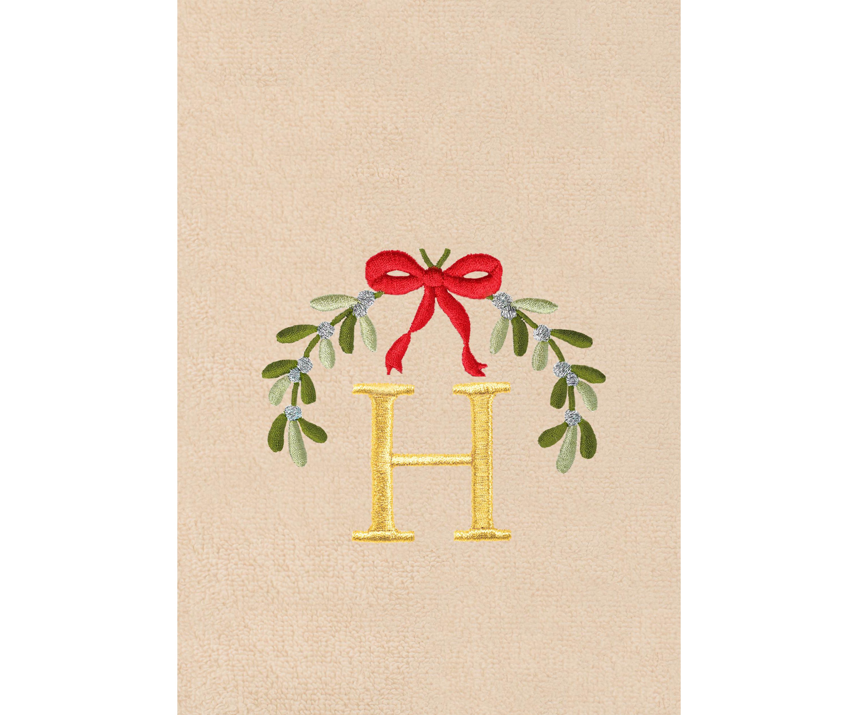Christmas MISTLETOE MONOGRAM Hand Towels Set of 2