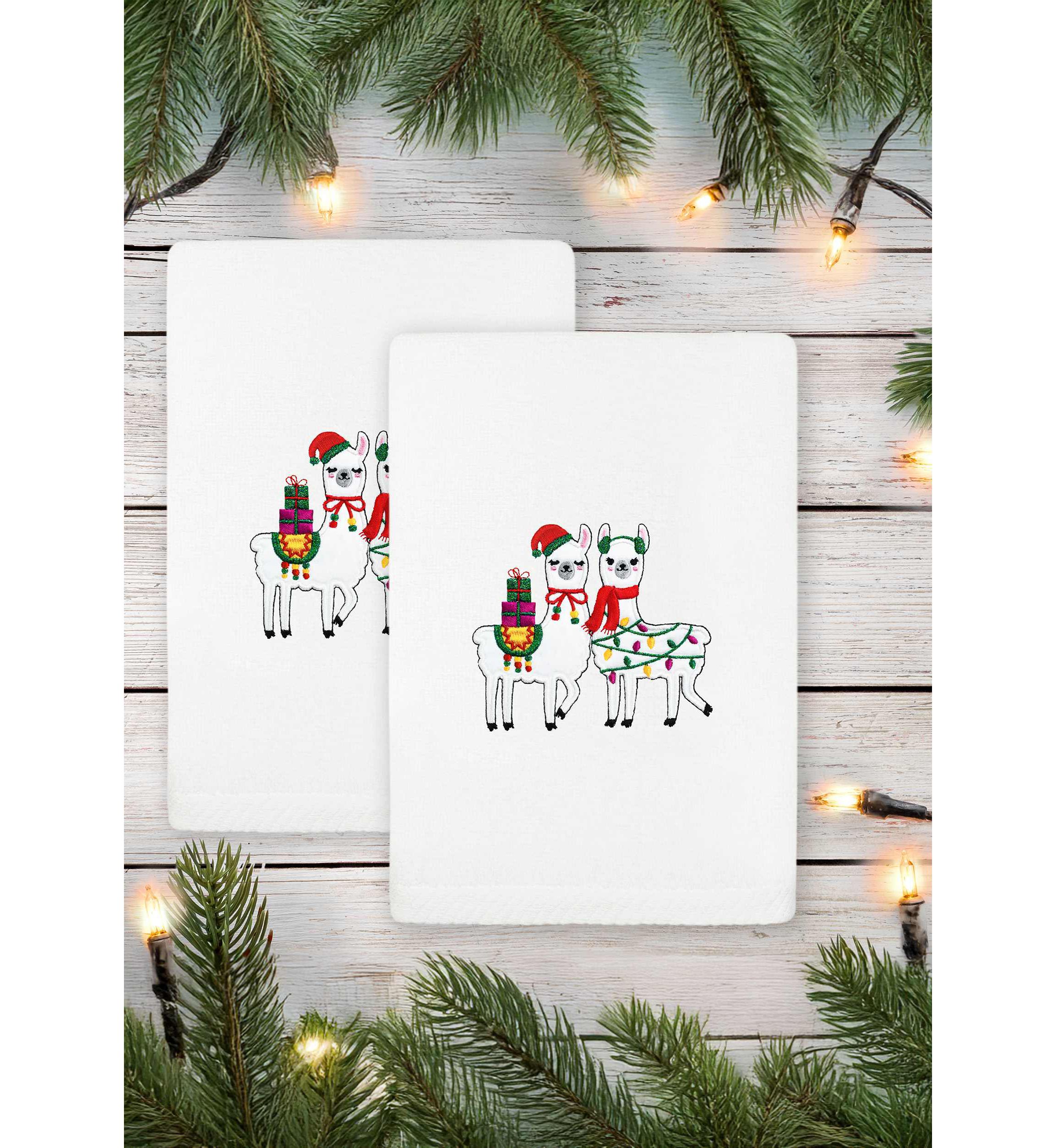 Christmas LLAMAS Hand Towels Set of 2