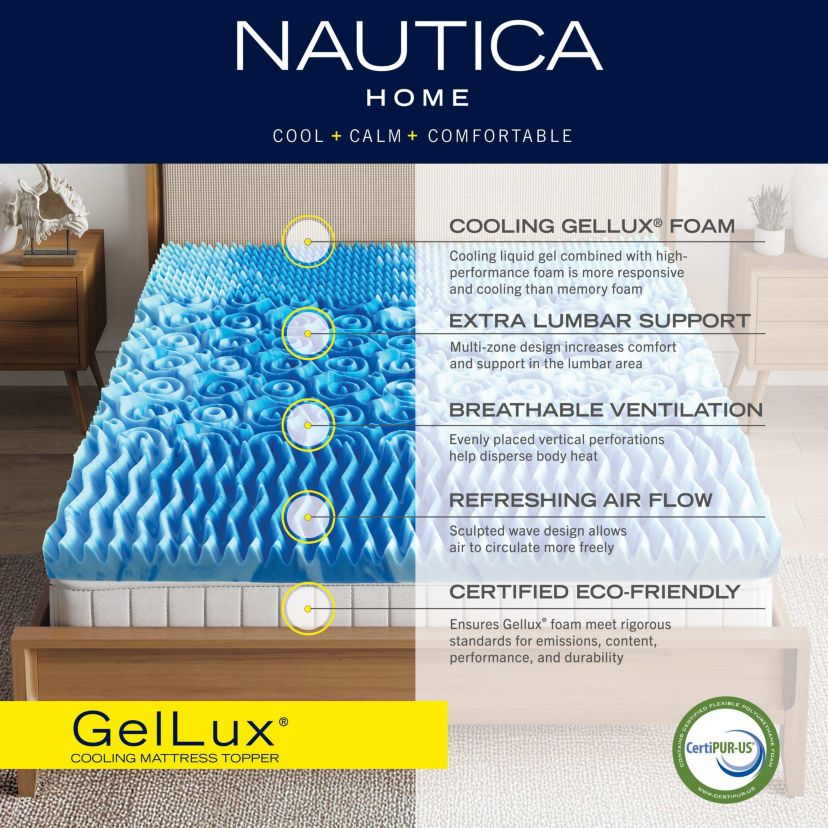 Nautica Home 4 Inch GelLux Cooling Memory Foam Topper