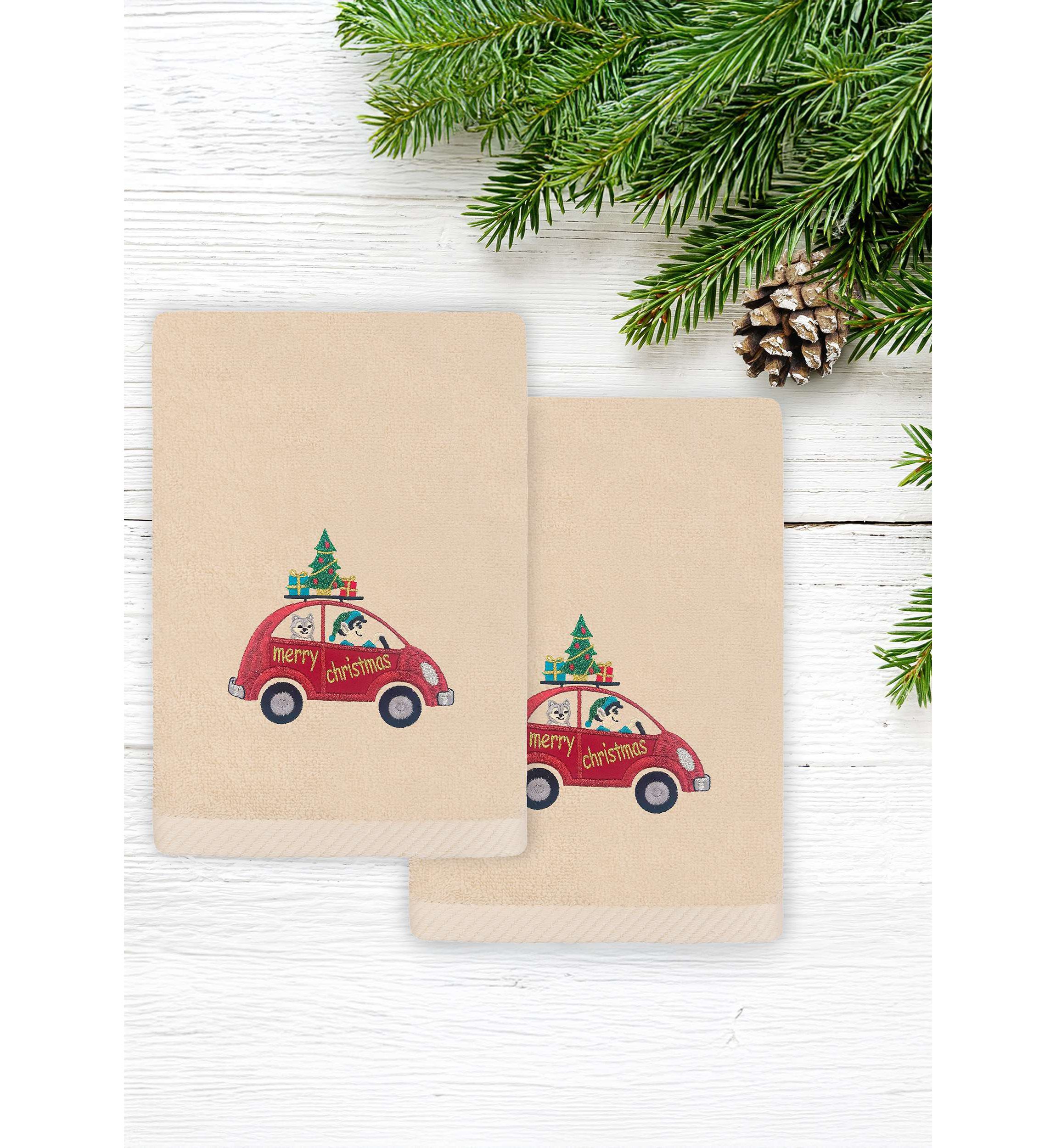 Christmas Car Hand Towels Set of 2