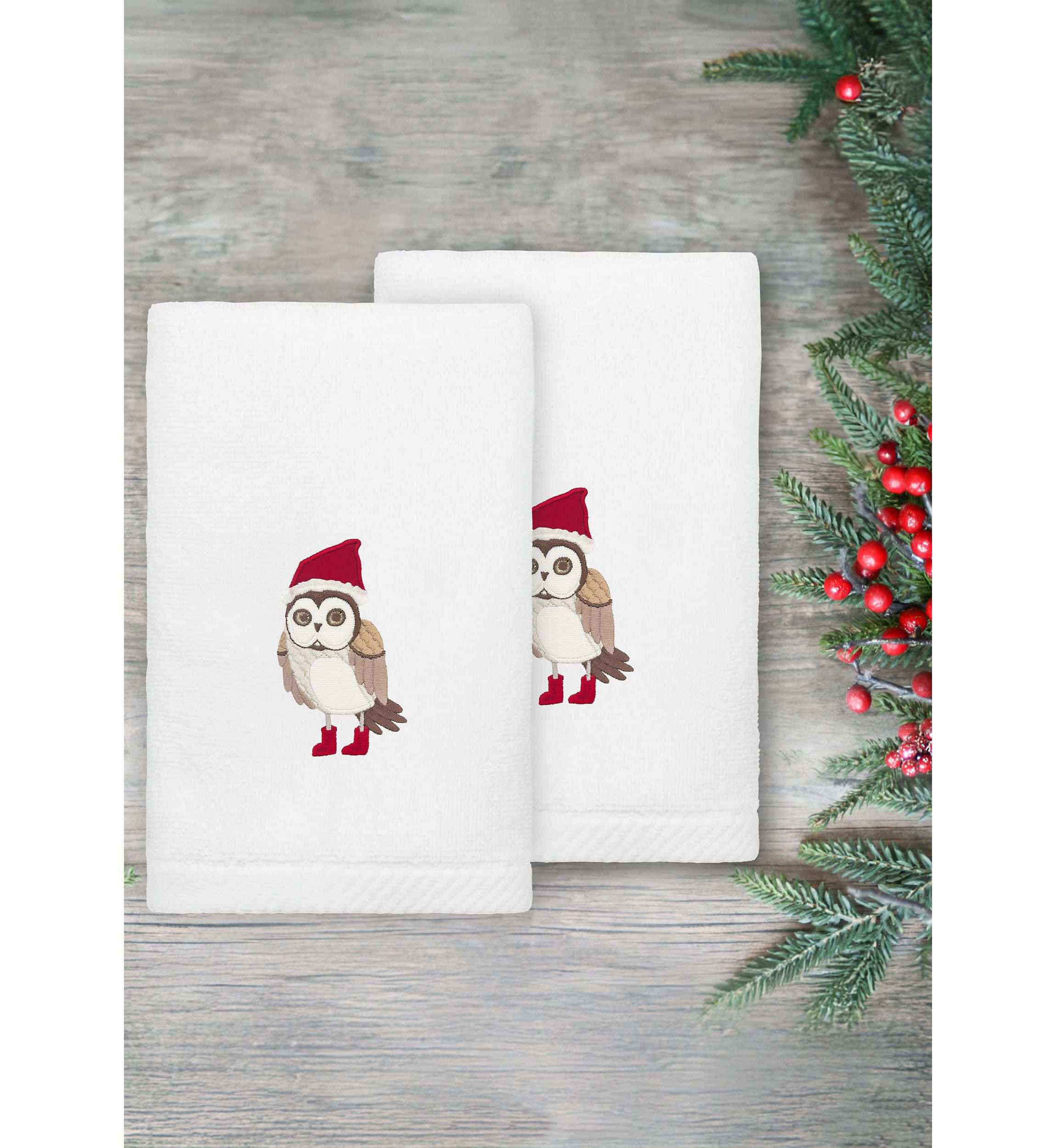 Christmas Baby Owl Hand Towels Set of 2