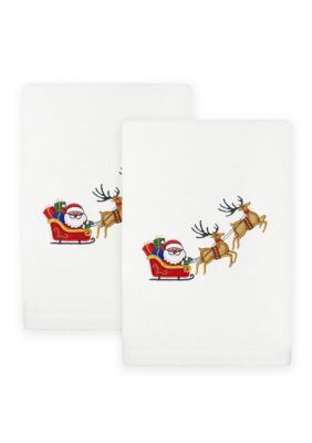 Linum Home Textiles Christmas SANTA'S SLED Hand Towels Set of 2