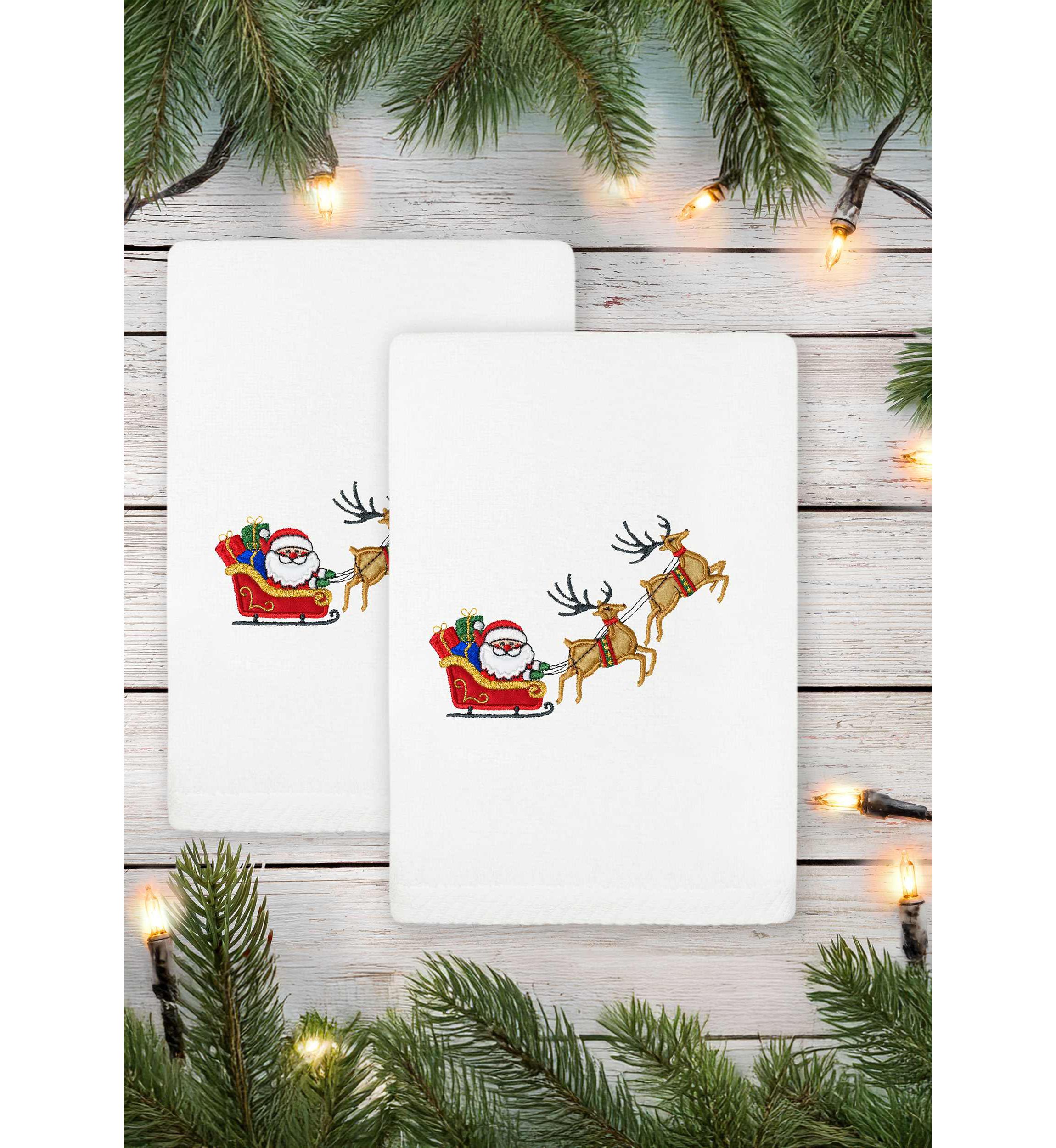 Christmas SANTAS SLED Hand Towels Set of 2