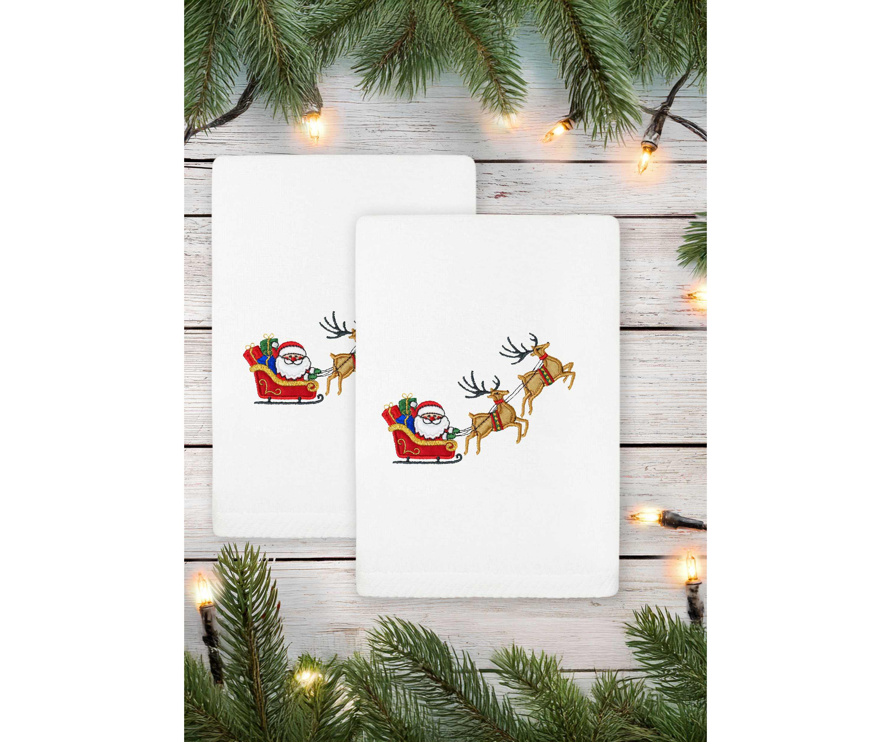 Christmas SANTAS SLED Hand Towels Set of 2