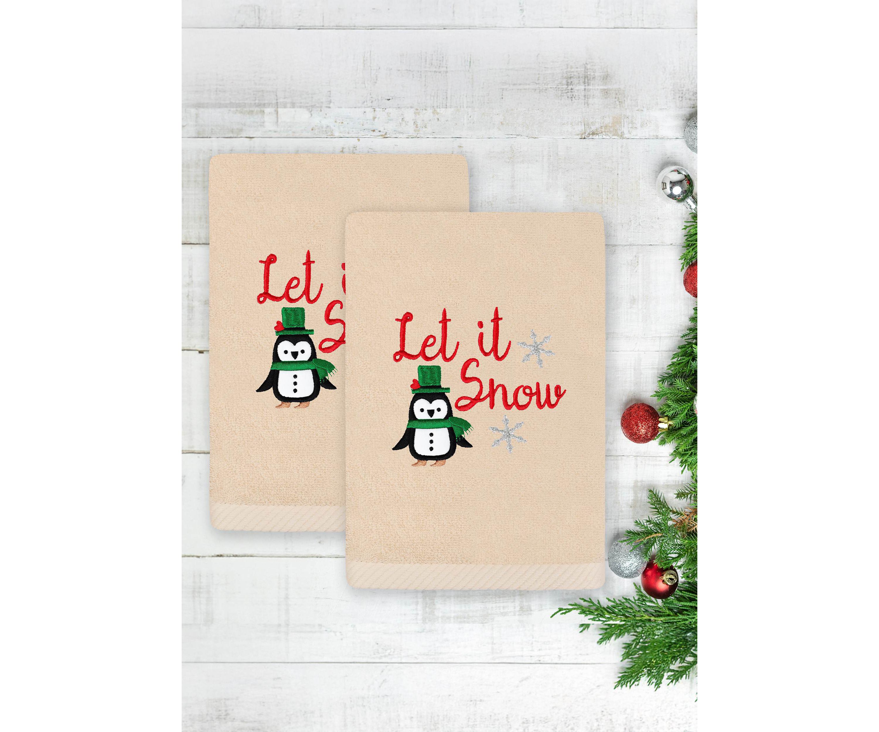 Christmas LET IT SNOW Hand Towels Set of 2