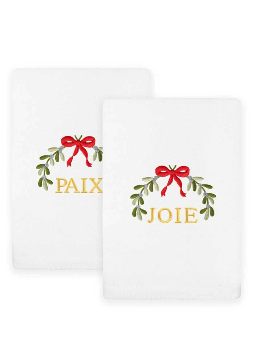 Christmas MISTLETOE PAIX & JOIE Hand Towels Set of 2