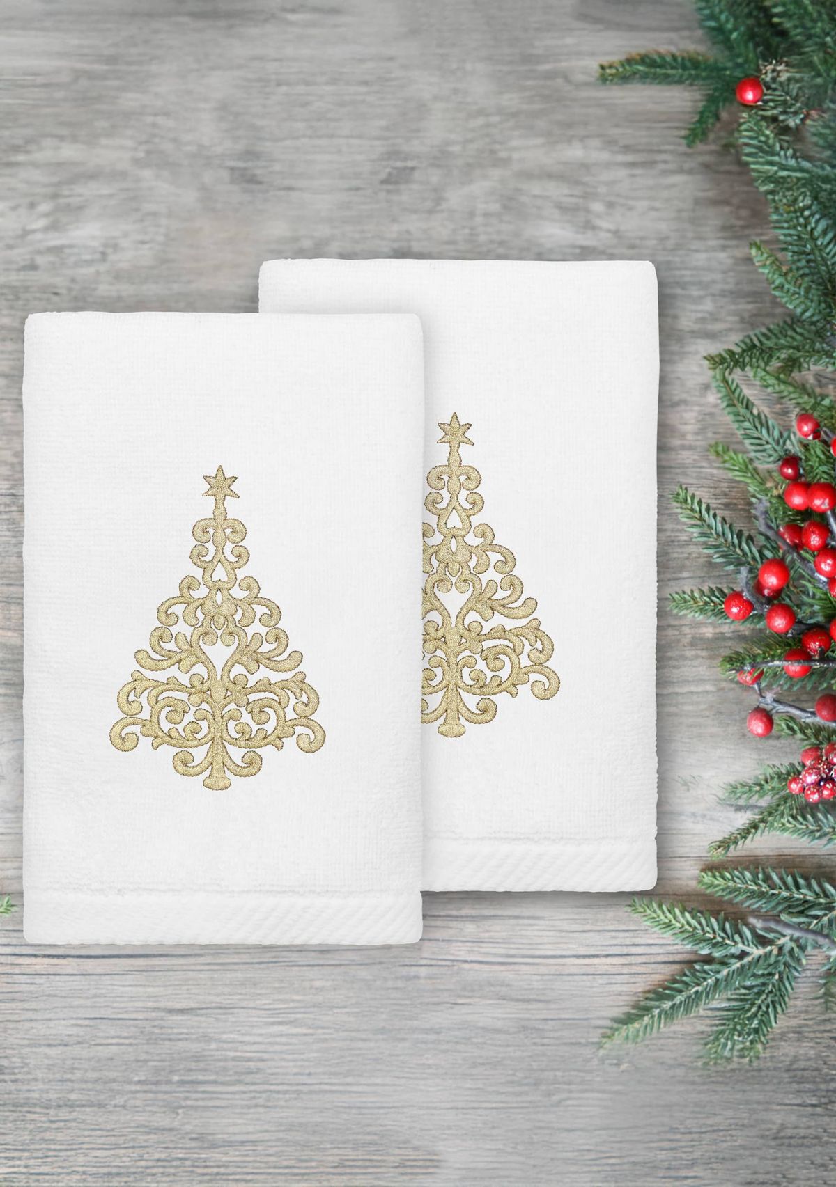 Christmas Gold Tree Hand Towels Set of 2