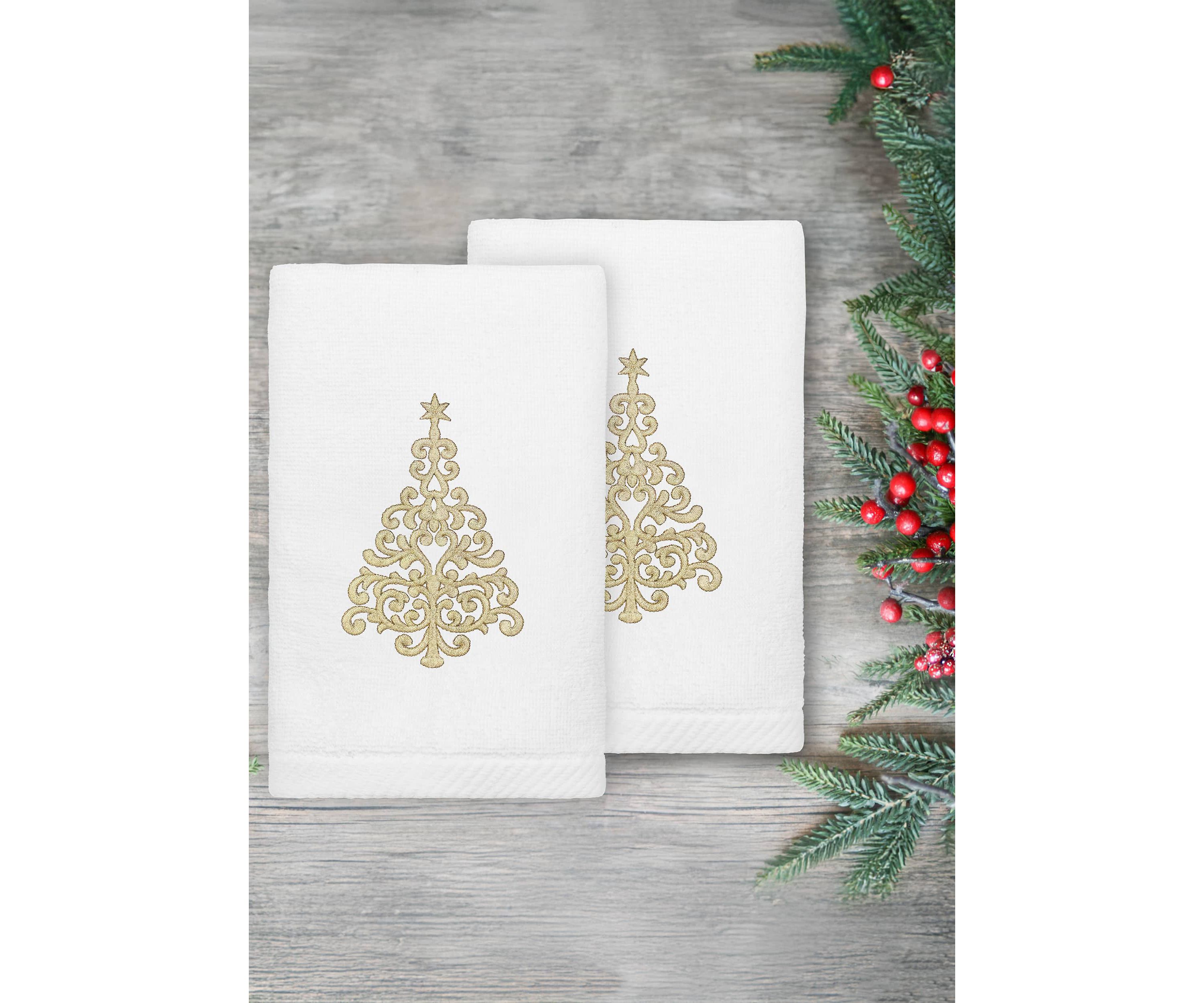 Christmas Gold Tree Hand Towels Set of 2
