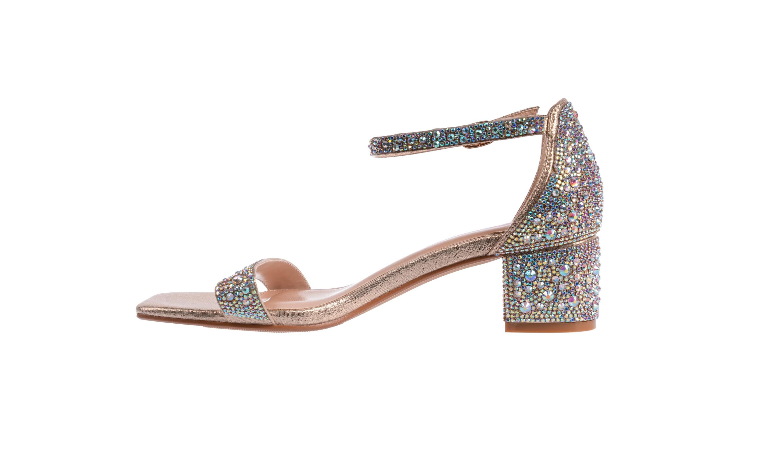 Dazzle, Block Low-Heel Rhinestone Sandal
