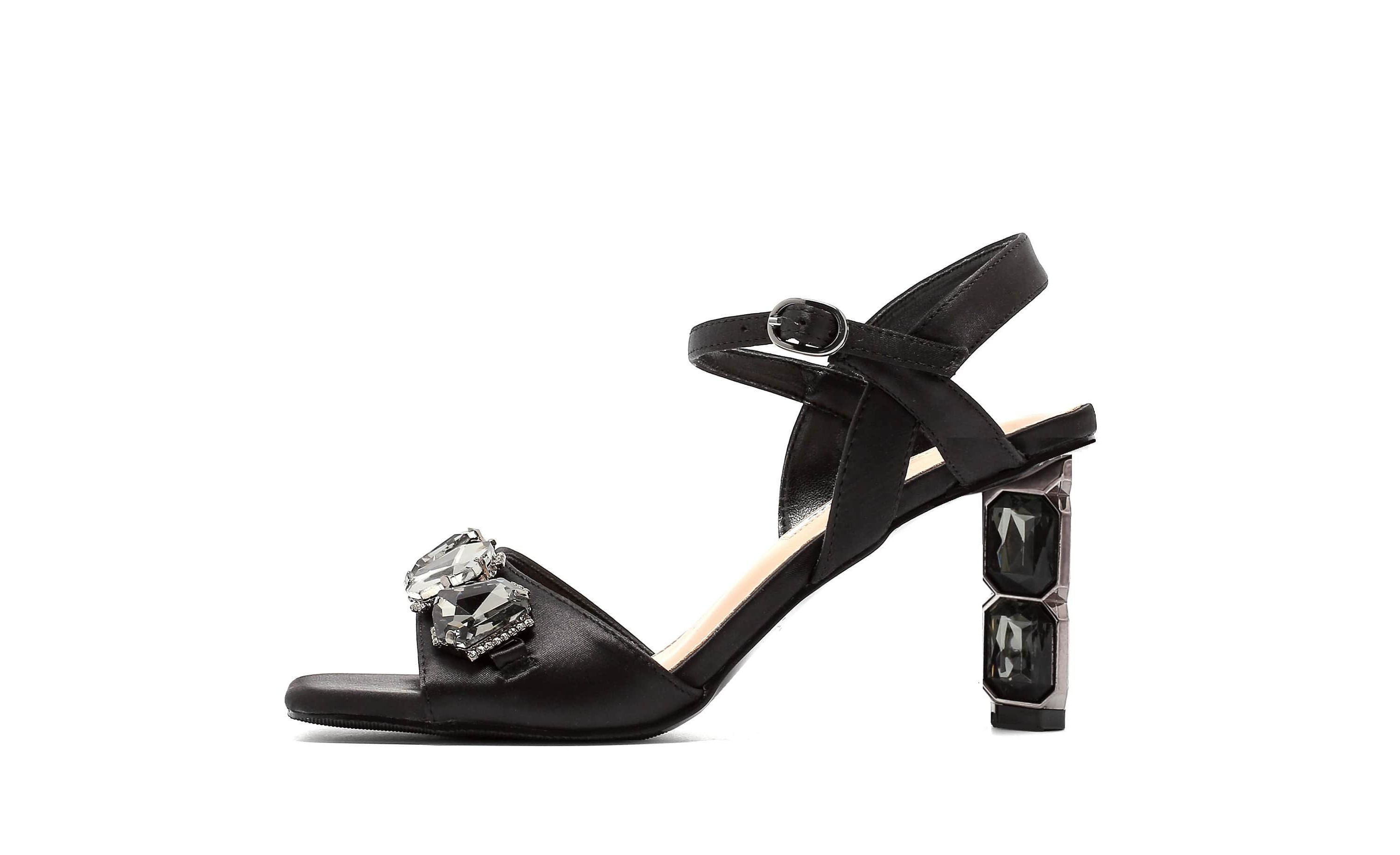 Delight, Double Jewel Heel Slingback With Large Stones Ornament