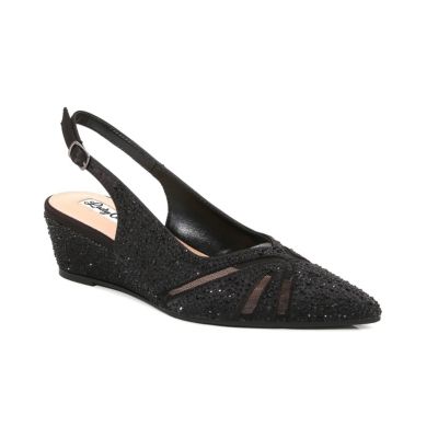 Lady Couture Women's Daniela Mesh Rhinestone Slingback Wedge Heel, Black, 6M