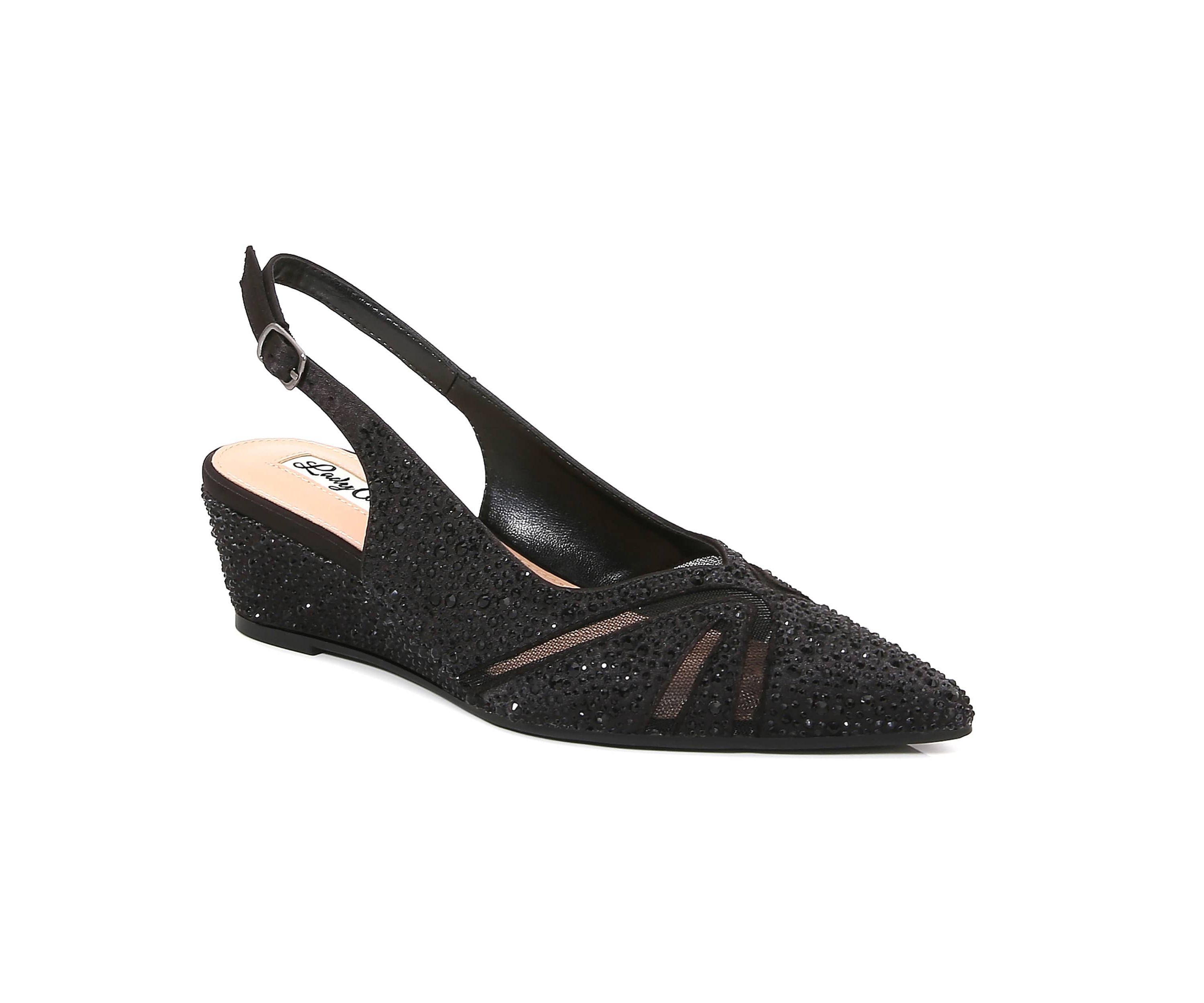 Daniela, Mesh Rhinestone Slingback Wedge Heel