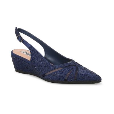 Lady Couture Women's Daniela Mesh Rhinestone Slingback Wedge Heel, Navy Blue, 13M