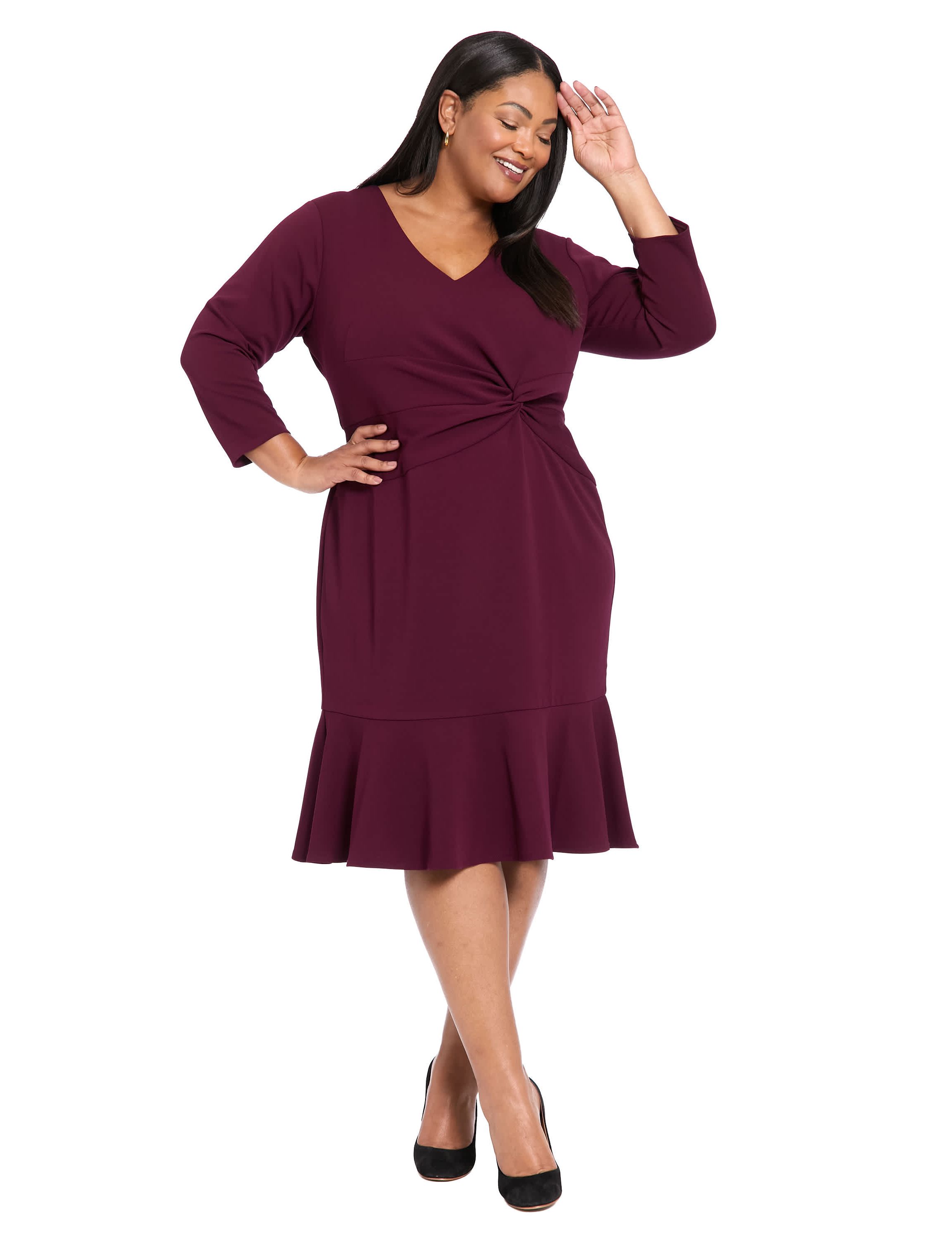 Vneck Twist With Flounce Dress