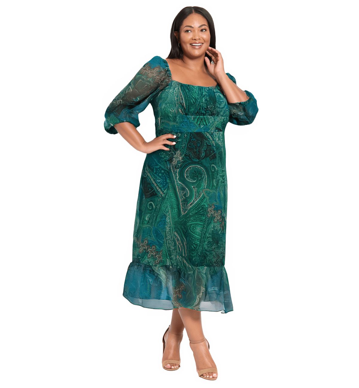 Ruffle Sleeve Smocked Midi Dress