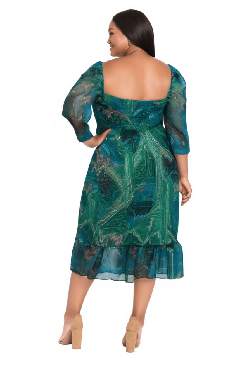 Ruffle Sleeve Smocked Midi Dress