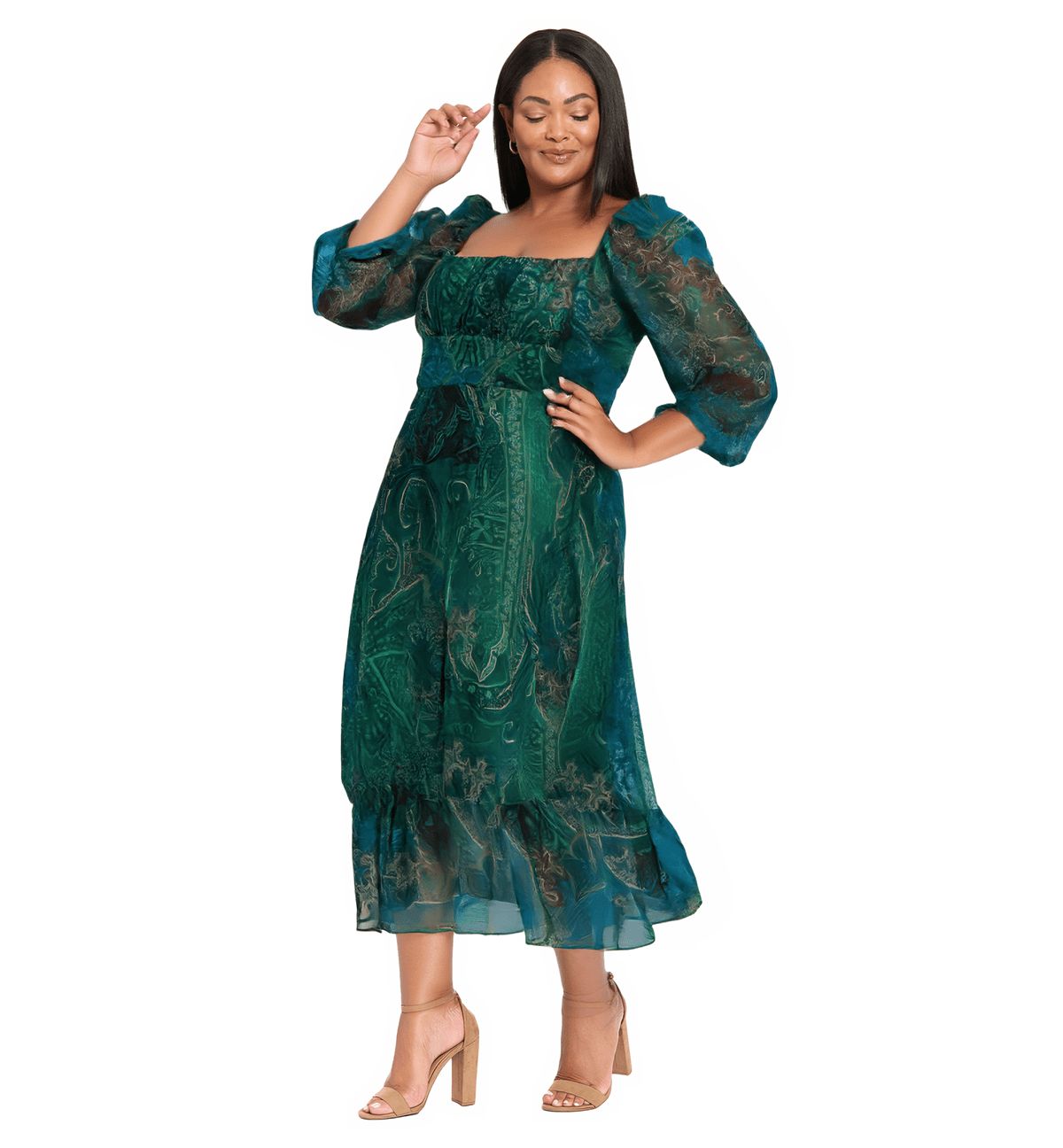 Ruffle Sleeve Smocked Midi Dress