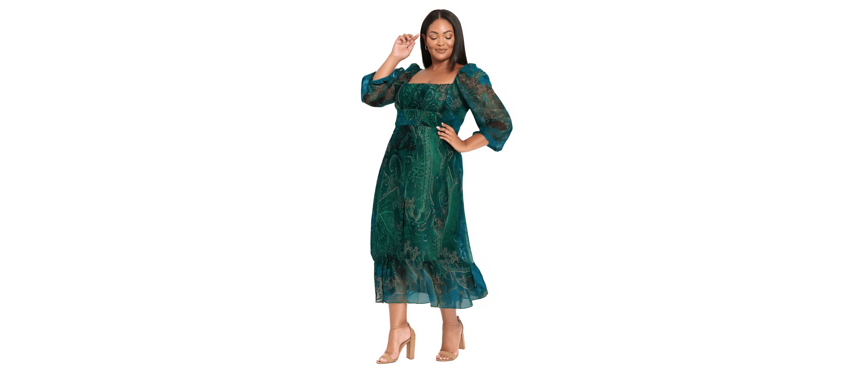 Ruffle Sleeve Smocked Midi Dress